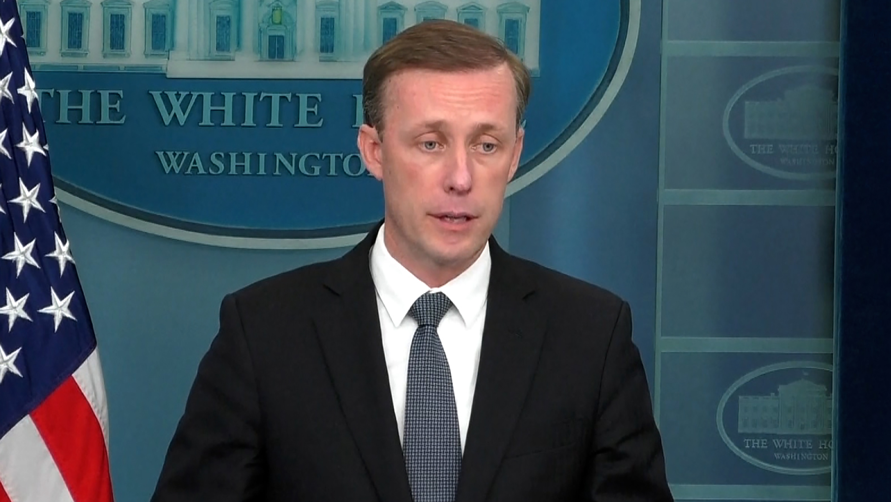 US national security adviser Jake Sullivan speaks at a press conference on July 7.