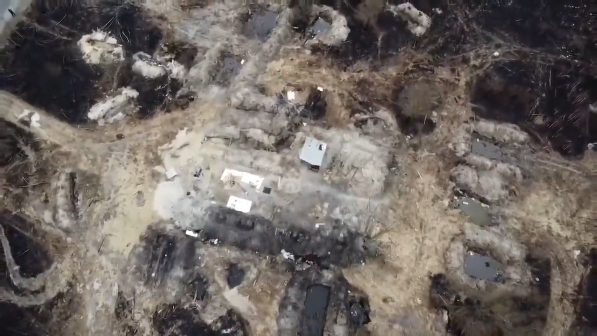 A still from the video shows abandoned Russian military positions in a highly radioactive area near the Chernobyl Nuclear Power Plant. 