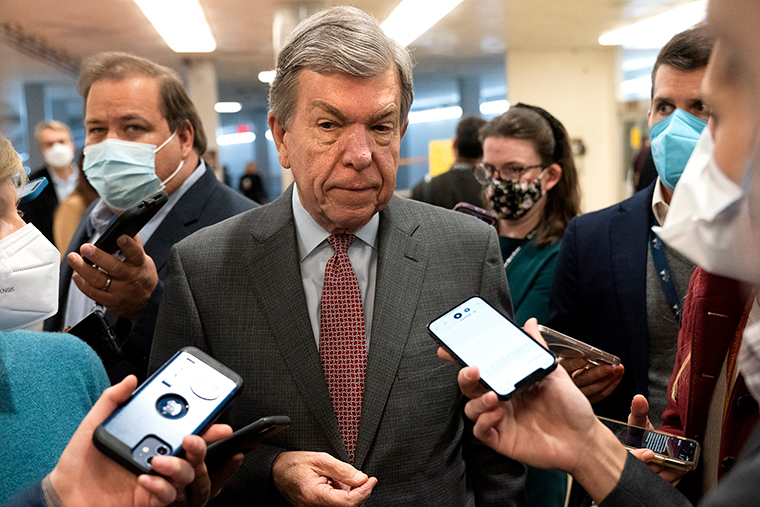 Sen. Roy Blunt speaks with reporters, Thursday, December 2, on Capitol Hill in Washington, DC.