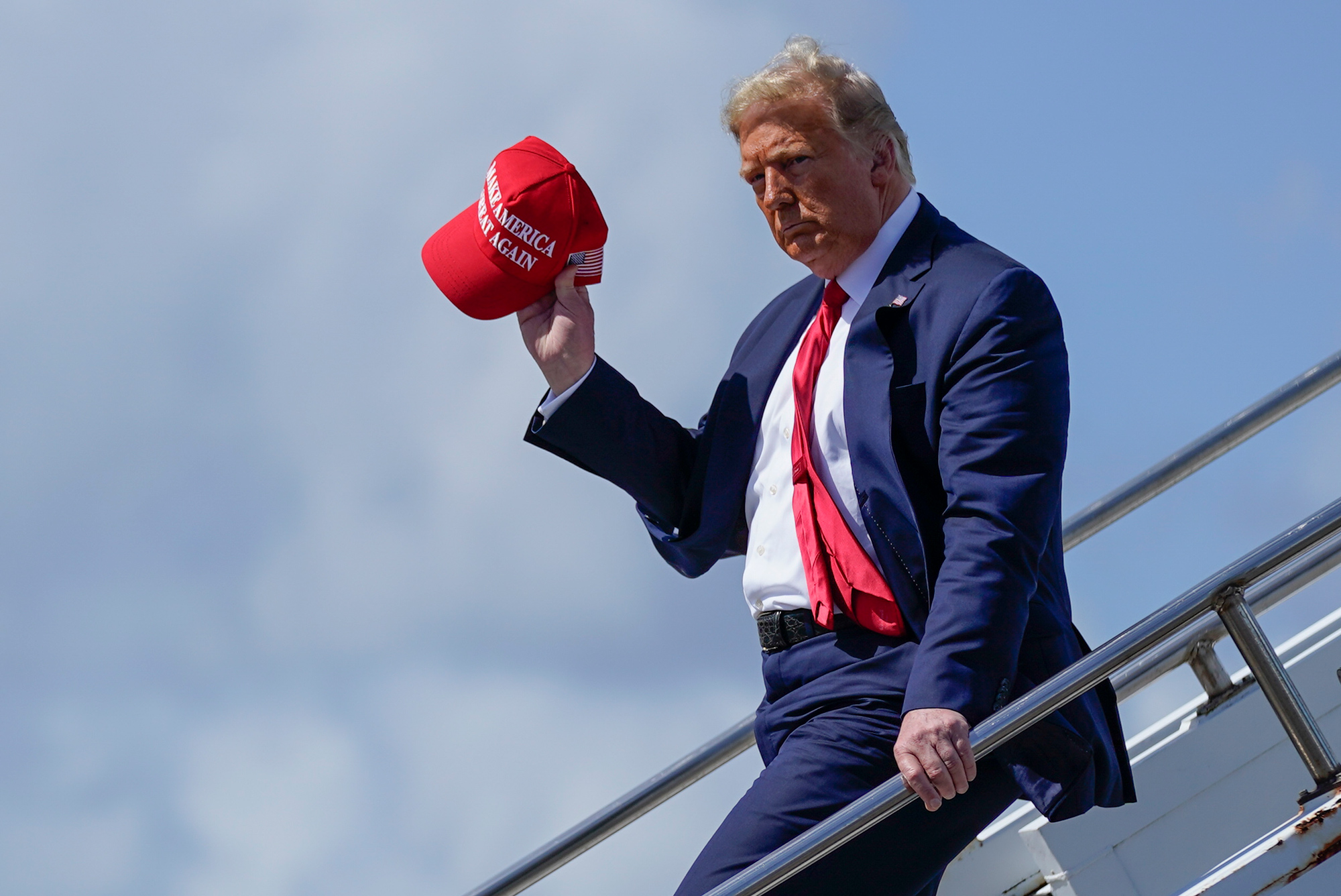 President Donald Trump arrives at Tampa International Airport on October 29 in Tampa. 