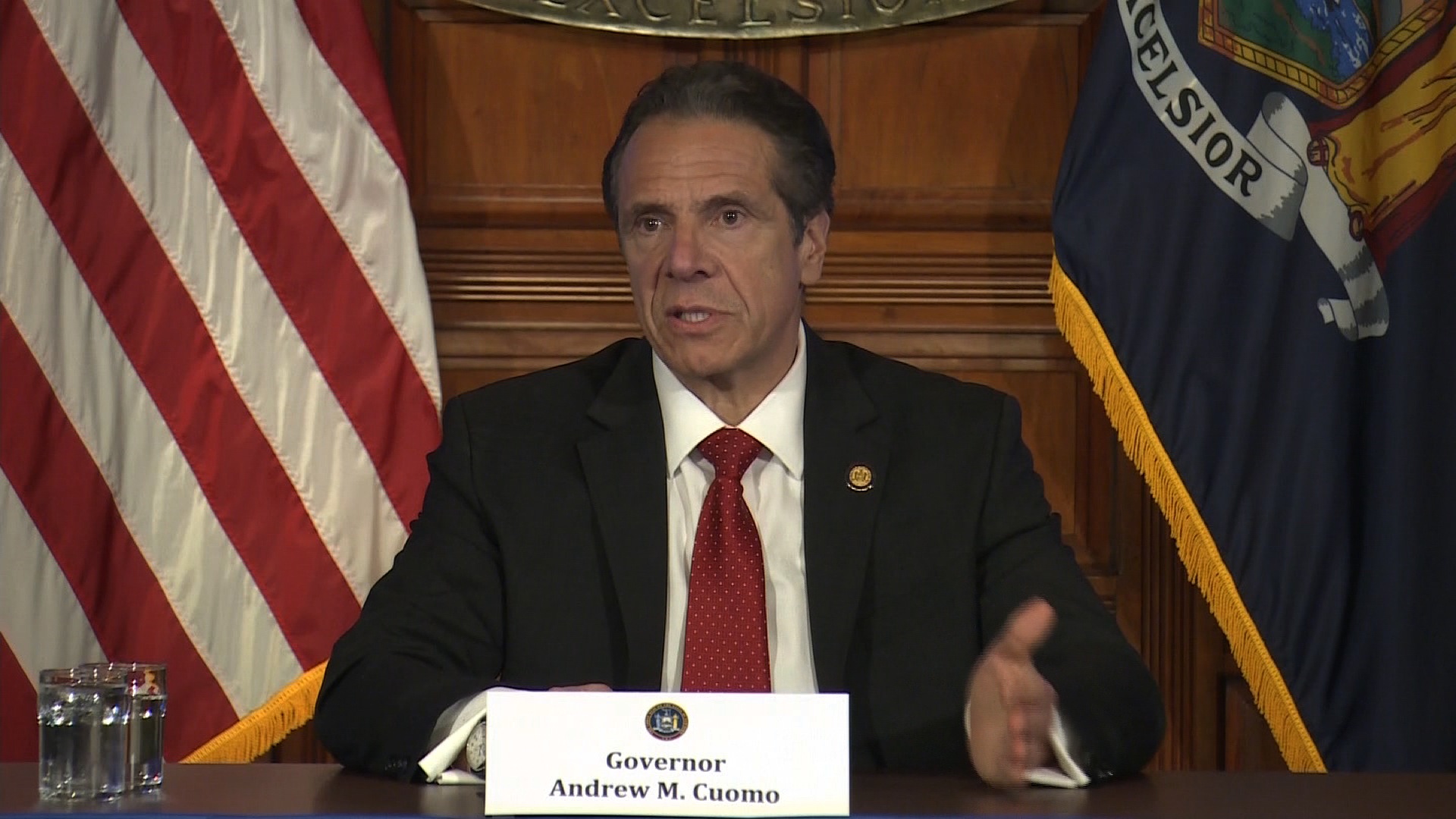 New York Gov. Andrew Cuomo speaks during a coronavirus briefing in Albany, New York, on April 30.