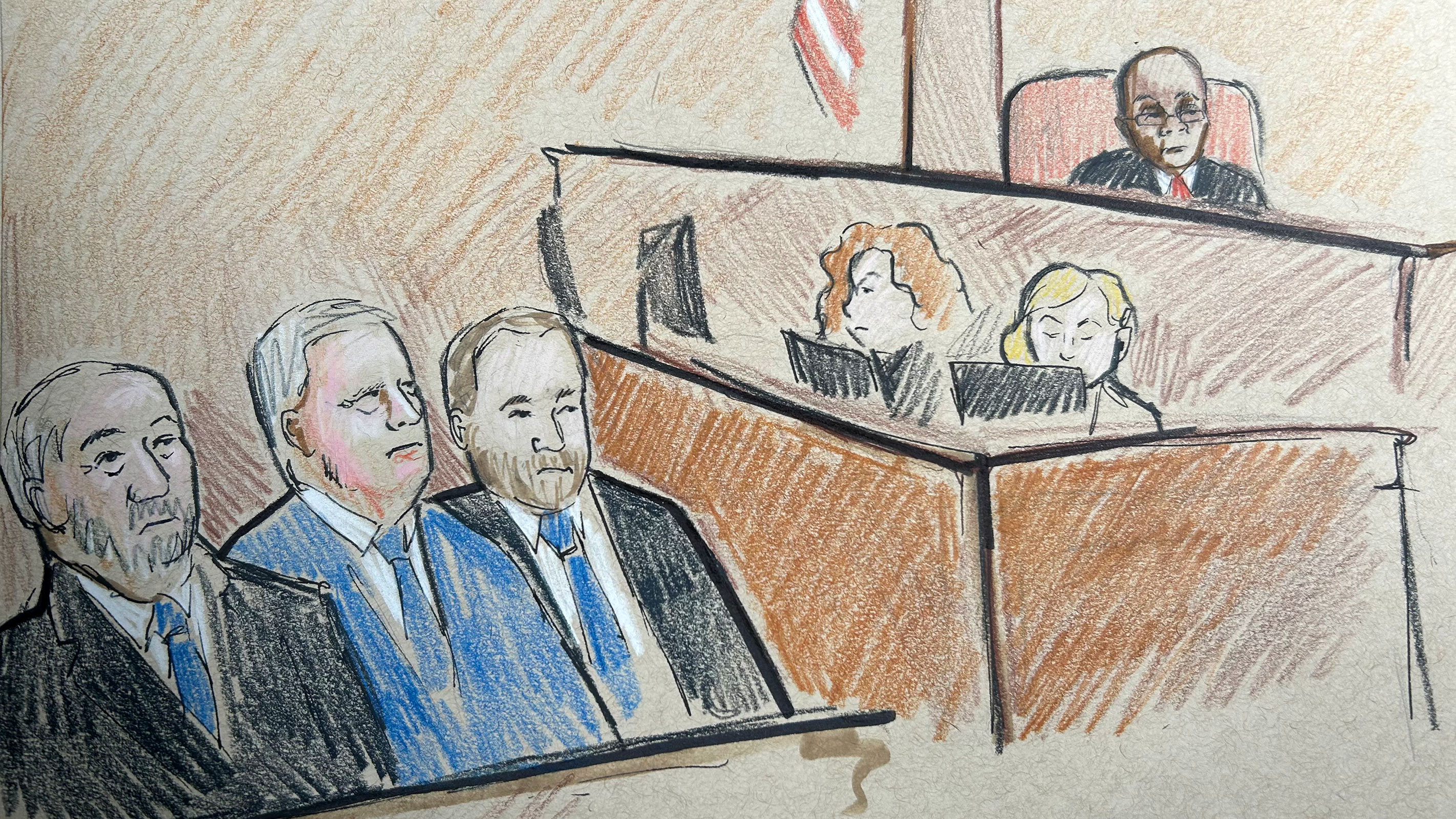 Former White House Chief of Staff Mark Meadows, in the blue suit, during a hearing in federal court in Atlanta, Georgia. 