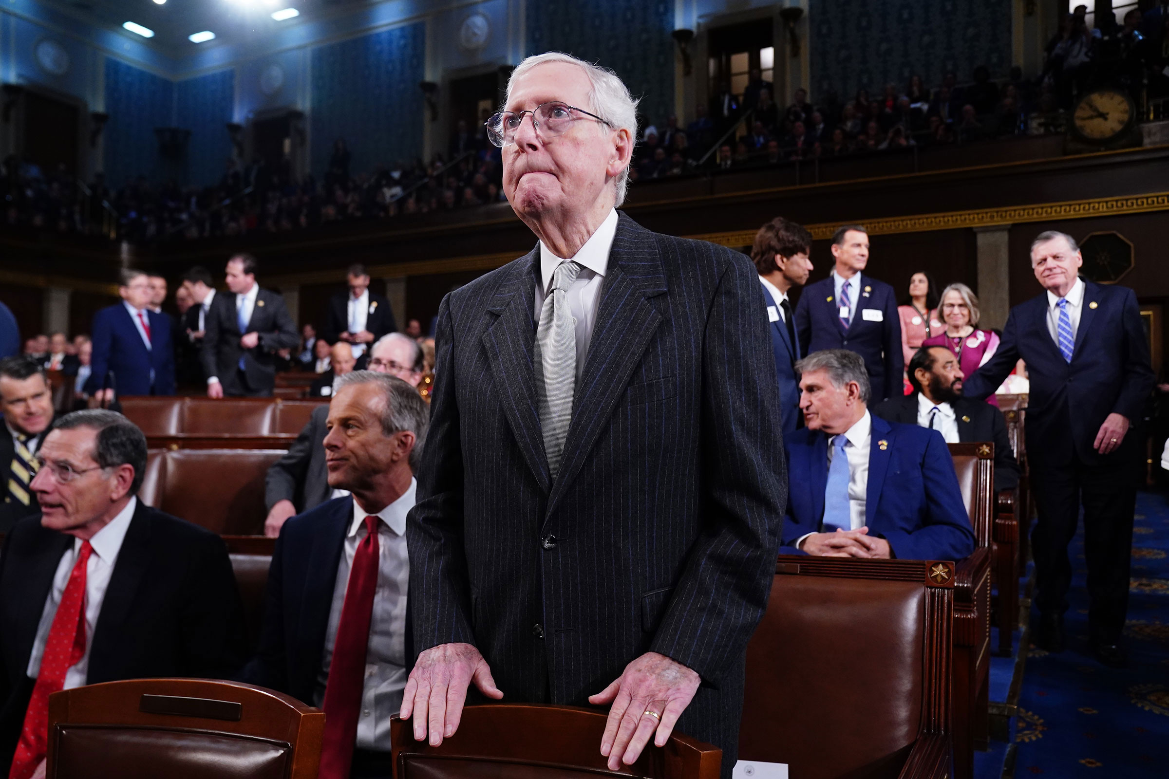 Senate Minority Leader Mitch McConnell stands on the House floor ahead of the annual State of the Union address by President Joe Biden before a joint session of Congress at the Capital building on March 7 in Washington, DC. 