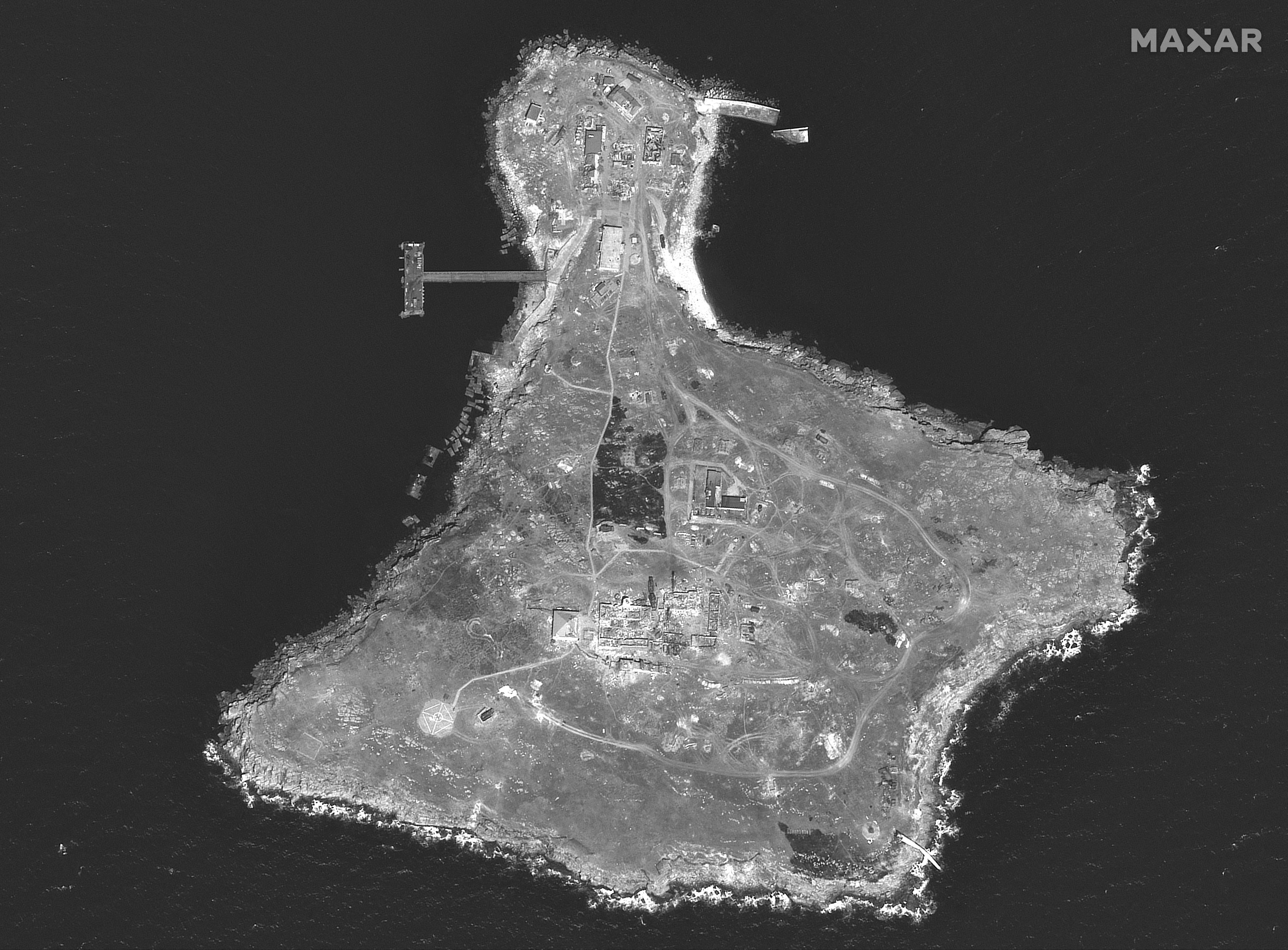 A satellite image shows an overview of Snake Island, Ukraine, on June 21.