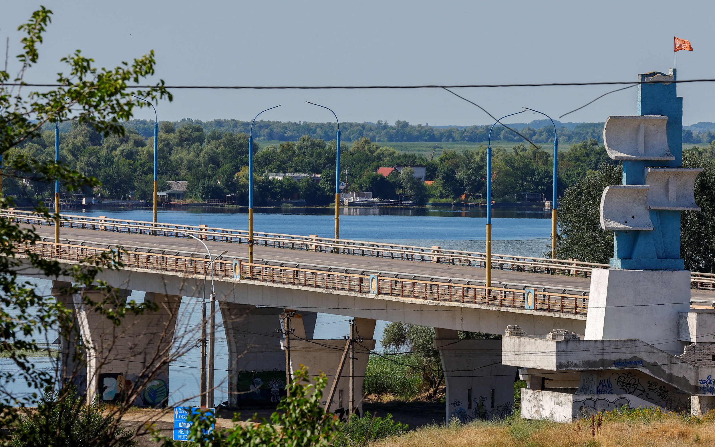 The Antonivskyi bridge in the Russian-controlled city of Kherson, Ukraine, on July 27.