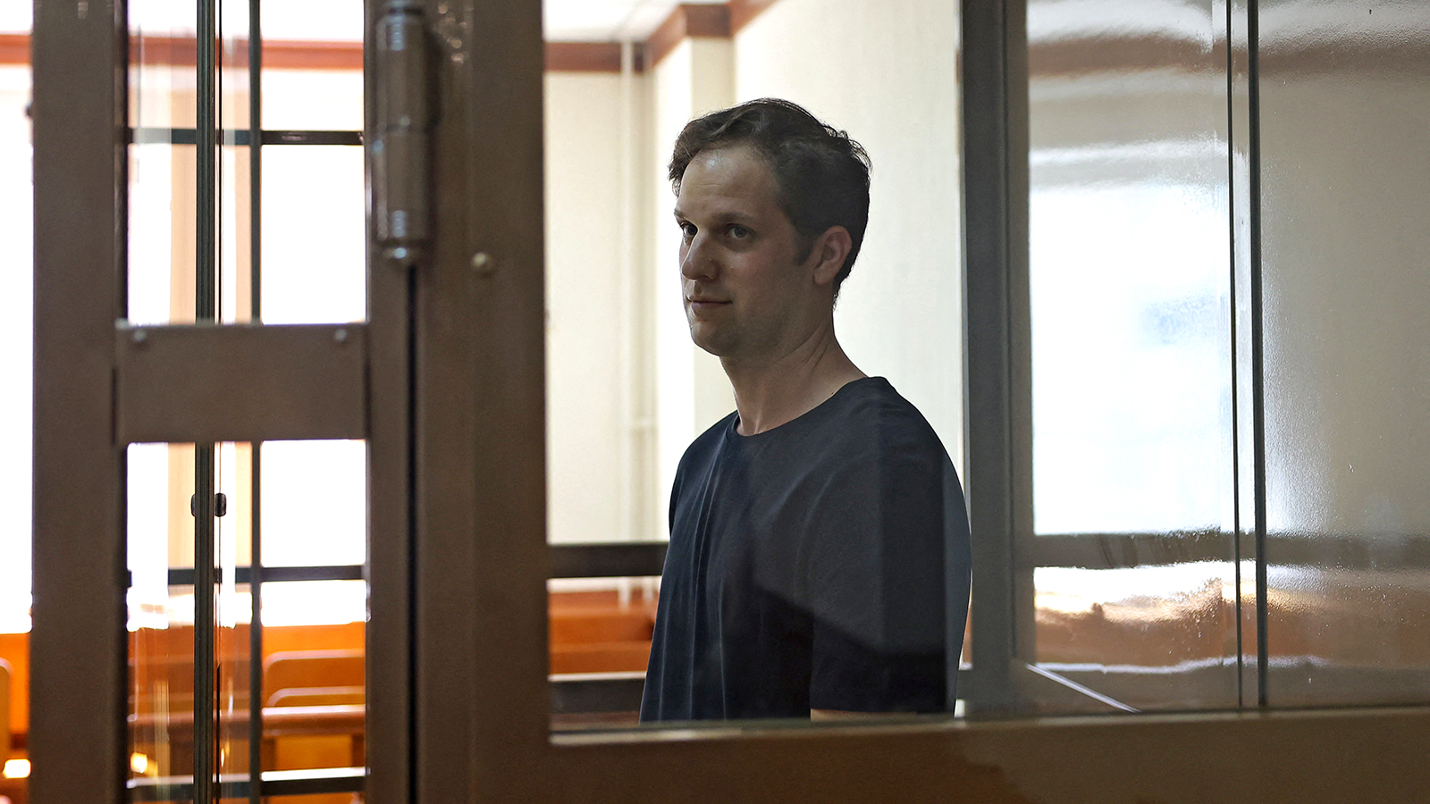 Wall Street Journal journalist Evan Gershkovich appears in court in Moscow, Russia, on June 22. 