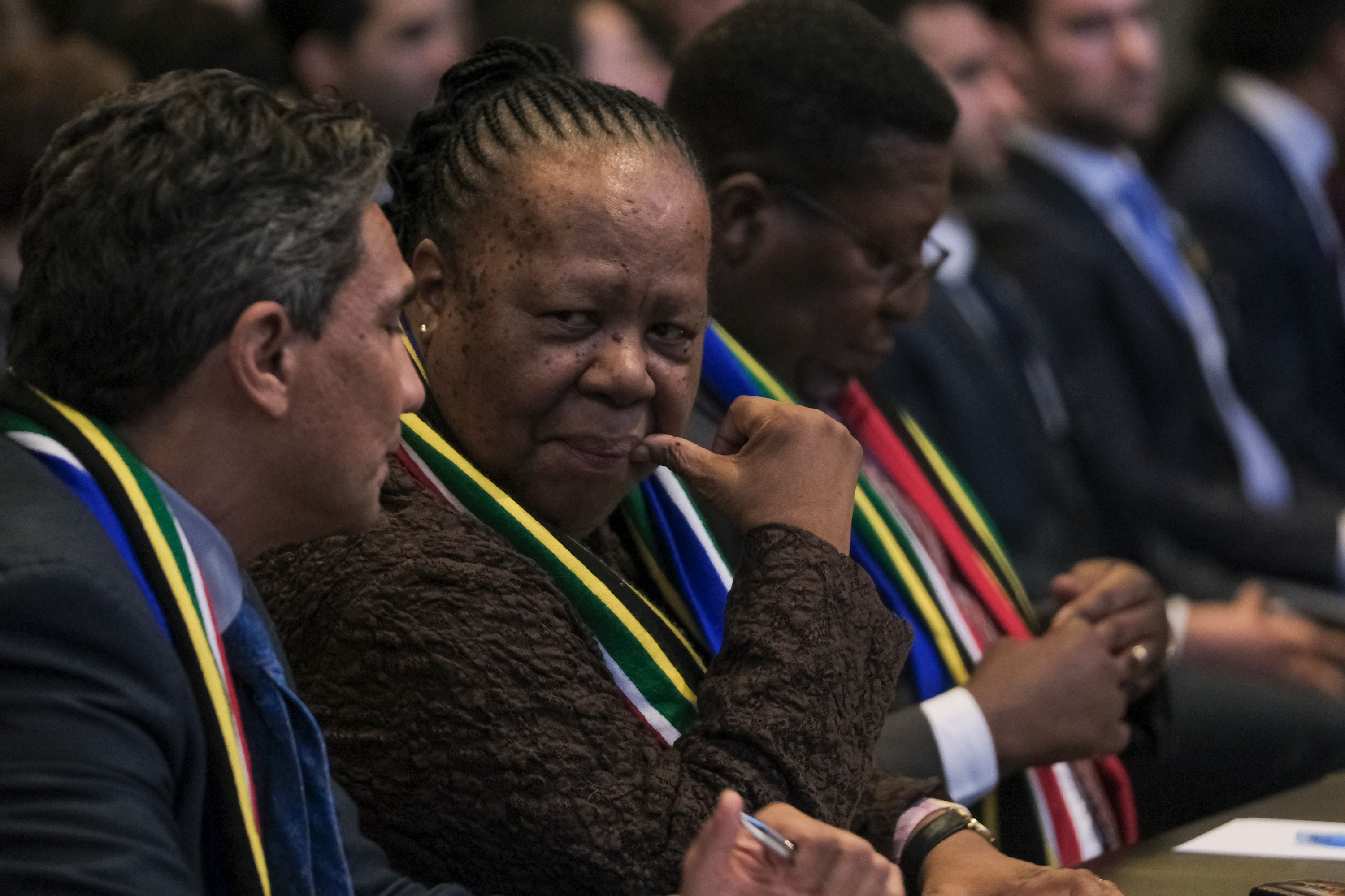 South Africa's Foreign Minister Naledi Pandor, center, attends the session of the International Court of Justice in The Hague, Netherlands, on Friday.