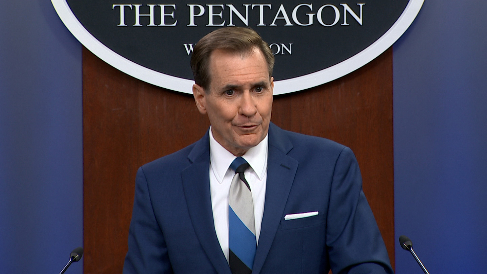 Pentagon spokesman John Kirby speaks during a briefing at the Pentagon on Friday, May 27.