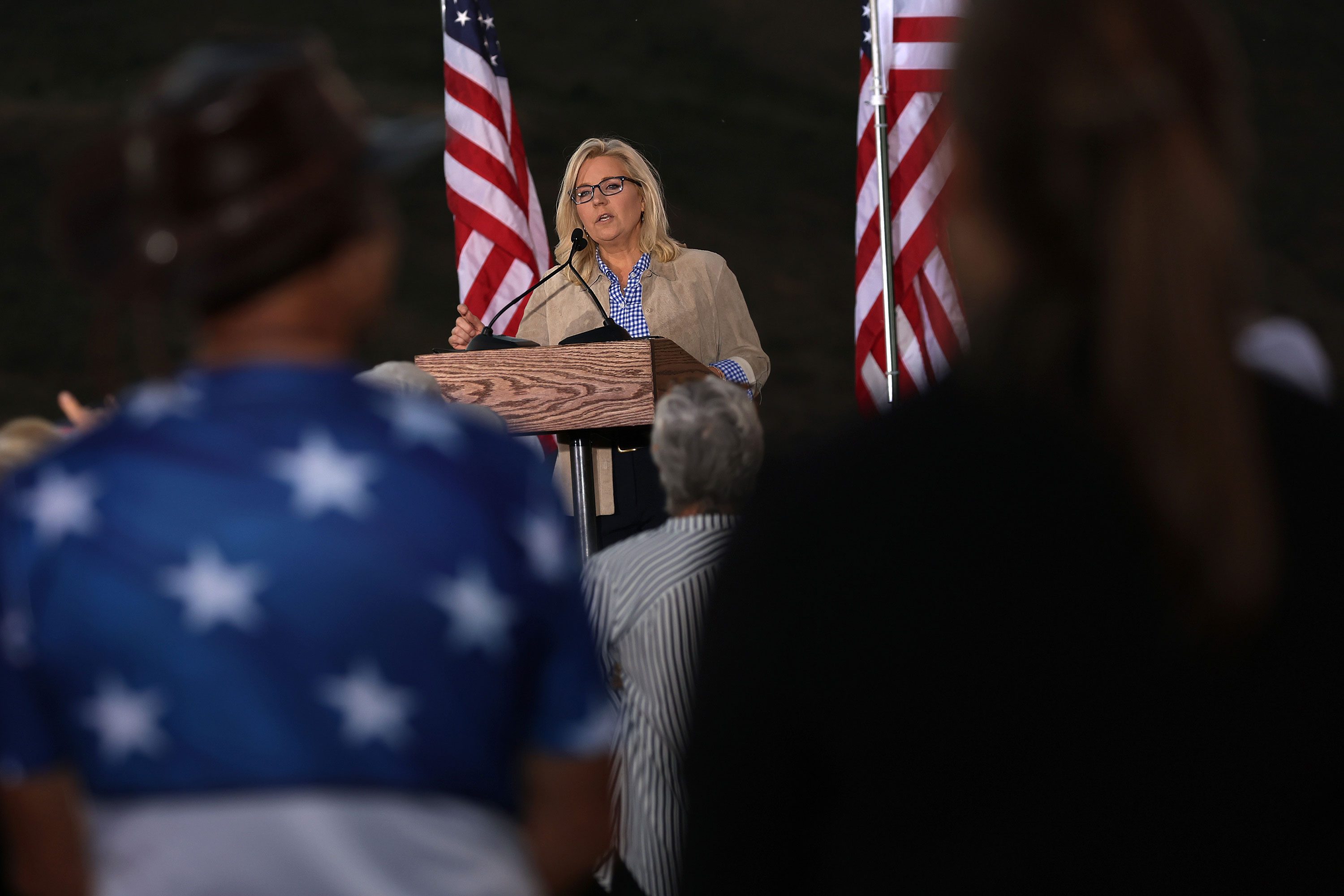 US Rep. Liz Cheney gives a concession speech to supporters in Jackson, Wyoming, on Tuesday.