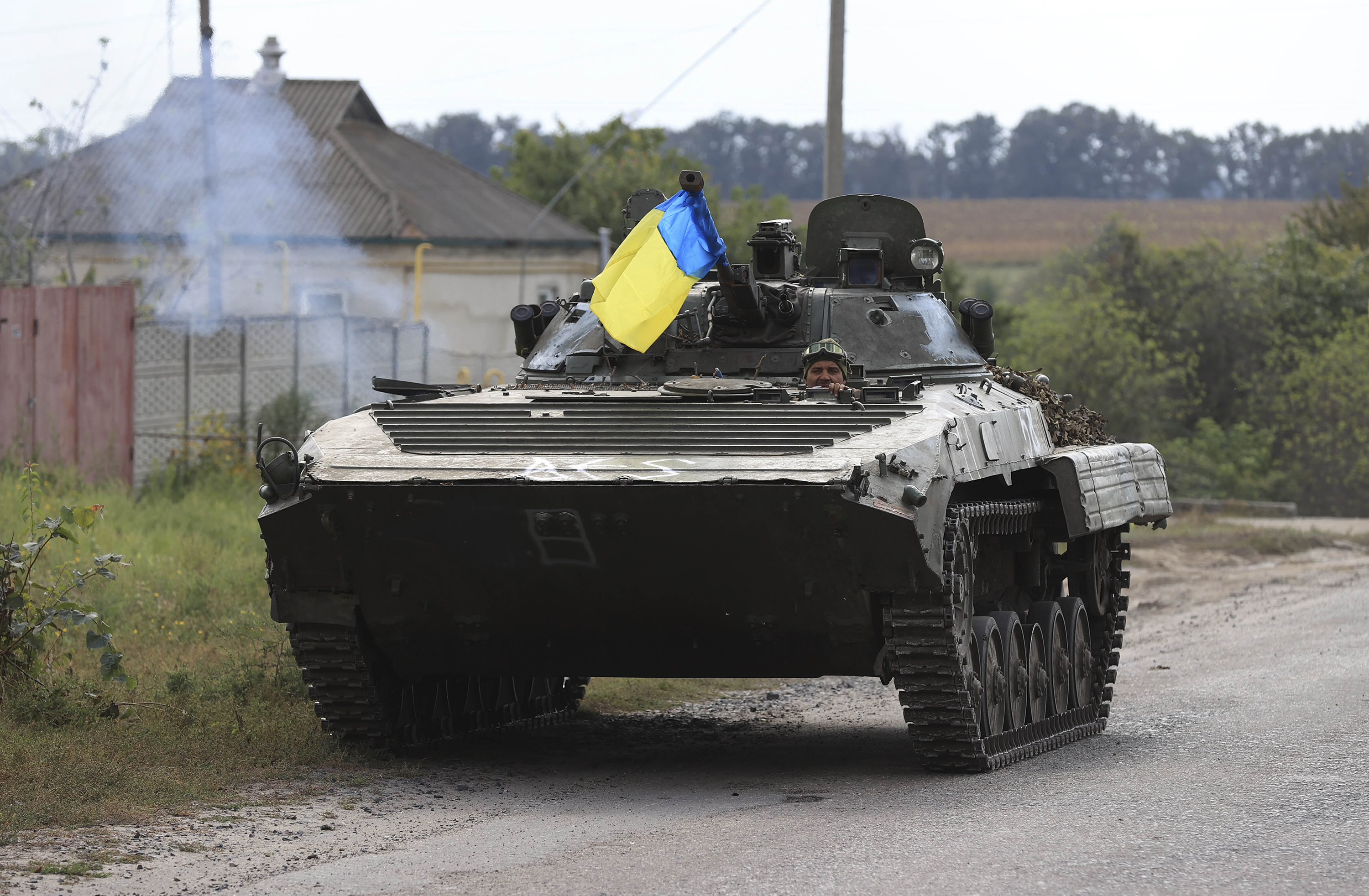 A tank of Ukrainian Army advances to the fronts in the northeastern areas of Kharkiv, Ukraine on September 8.
