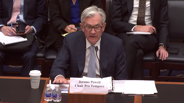 Jerome Powell testifying in Congress during the Monetary Policy and State of the Economy hybrid hearing on March 2.