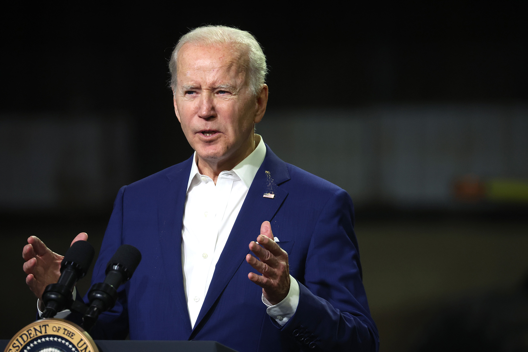 US President Joe Biden speaks on Tuesday, April 12. 