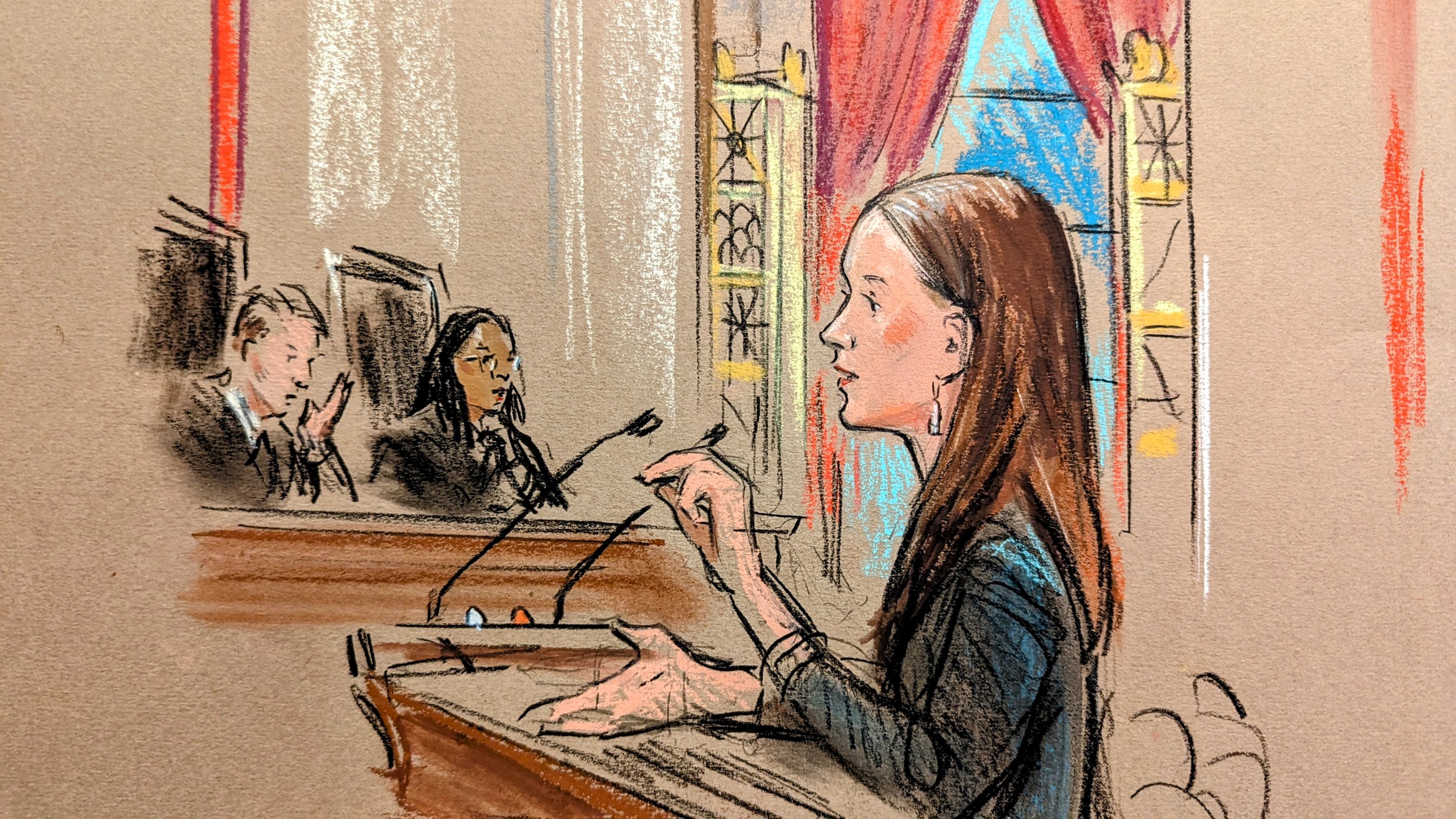 Jessica Ellsworth, representing Danco, which makes mifepristone, argues before the US Supreme Court in Washington, DC, on March 26.