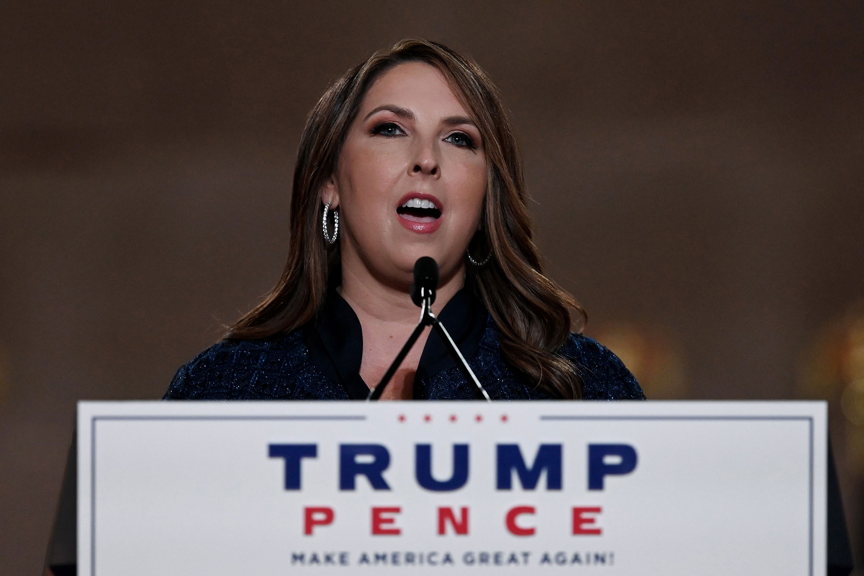 Republican National Committee Chair Ronna McDaniel speaks during the first day of the Republican convention on August 24 in Washington DC.