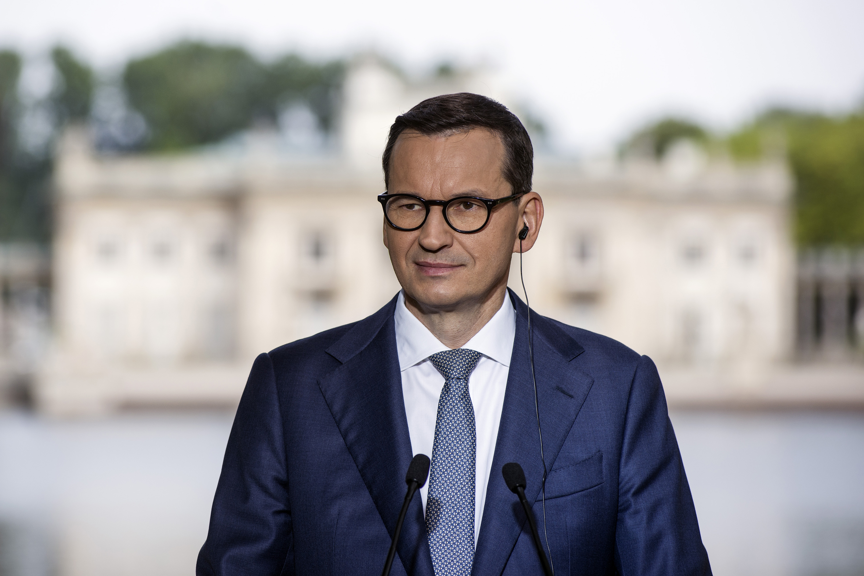 Polish Prime Minister Mateusz Morawiecki during a press conference in Warsaw, Poland.