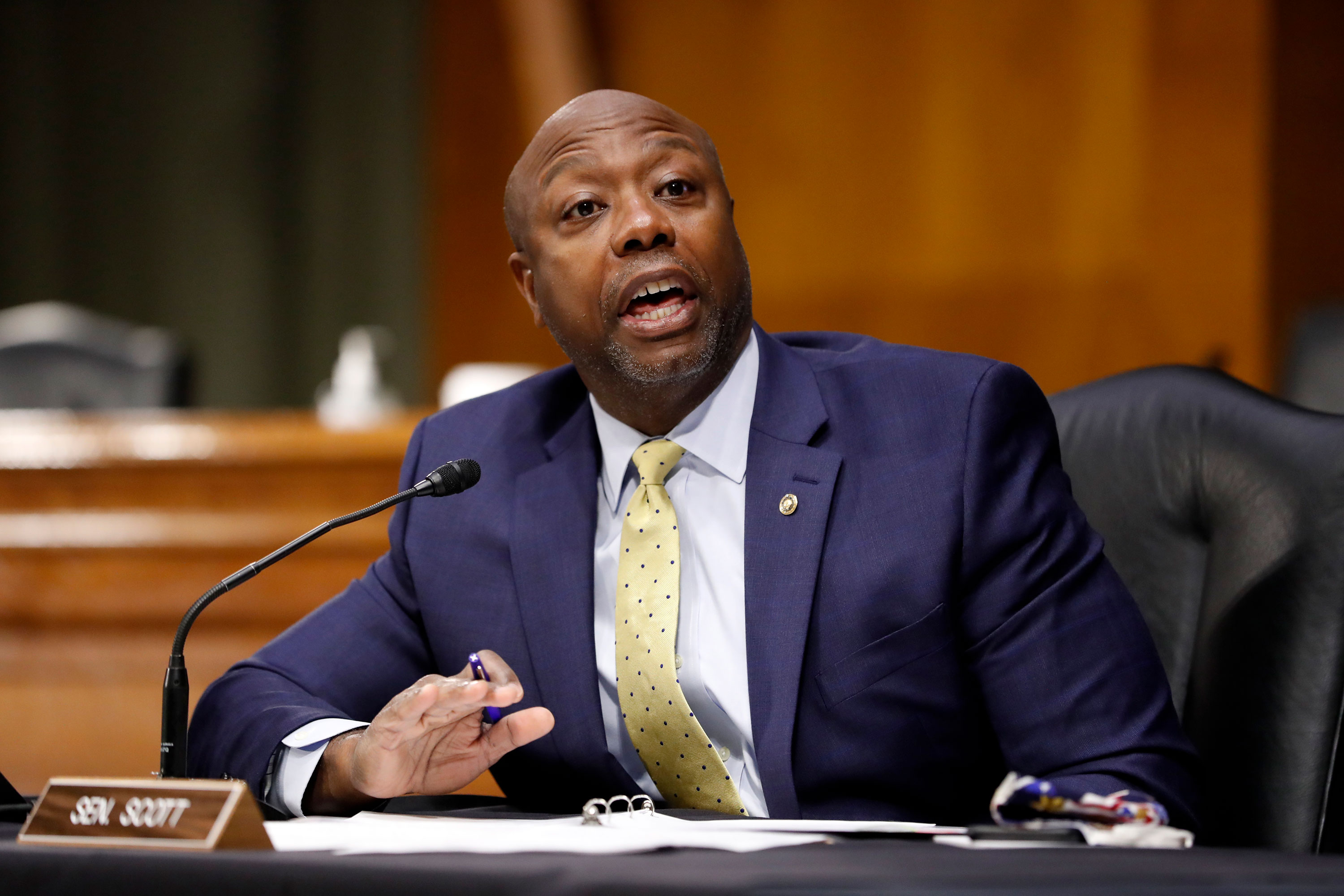 Sen. Tim Scott speaks during a hearing on Capitol Hill, May 7 in Washington.