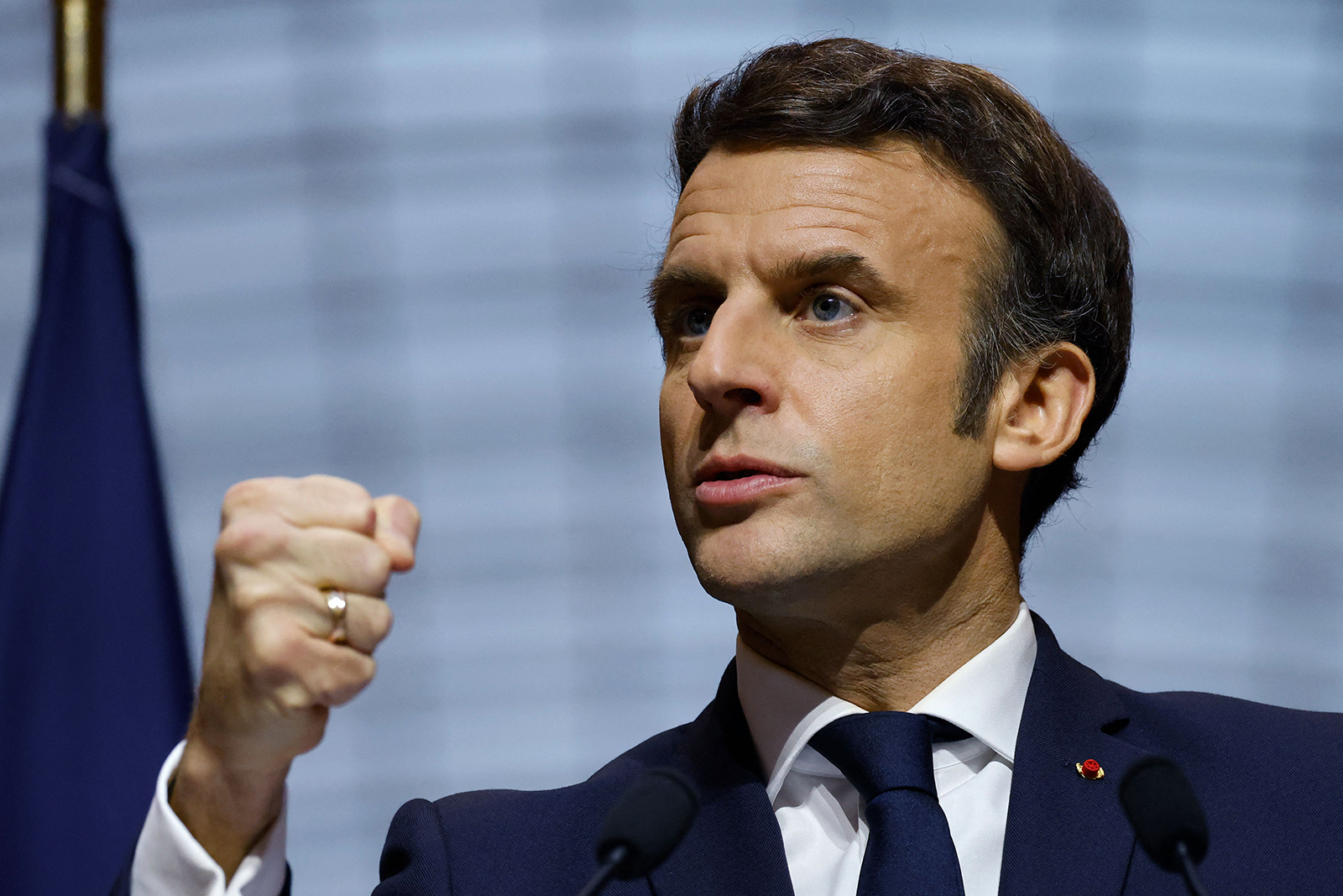 France's President Emmanuel Macron holds a press conference on March 11.