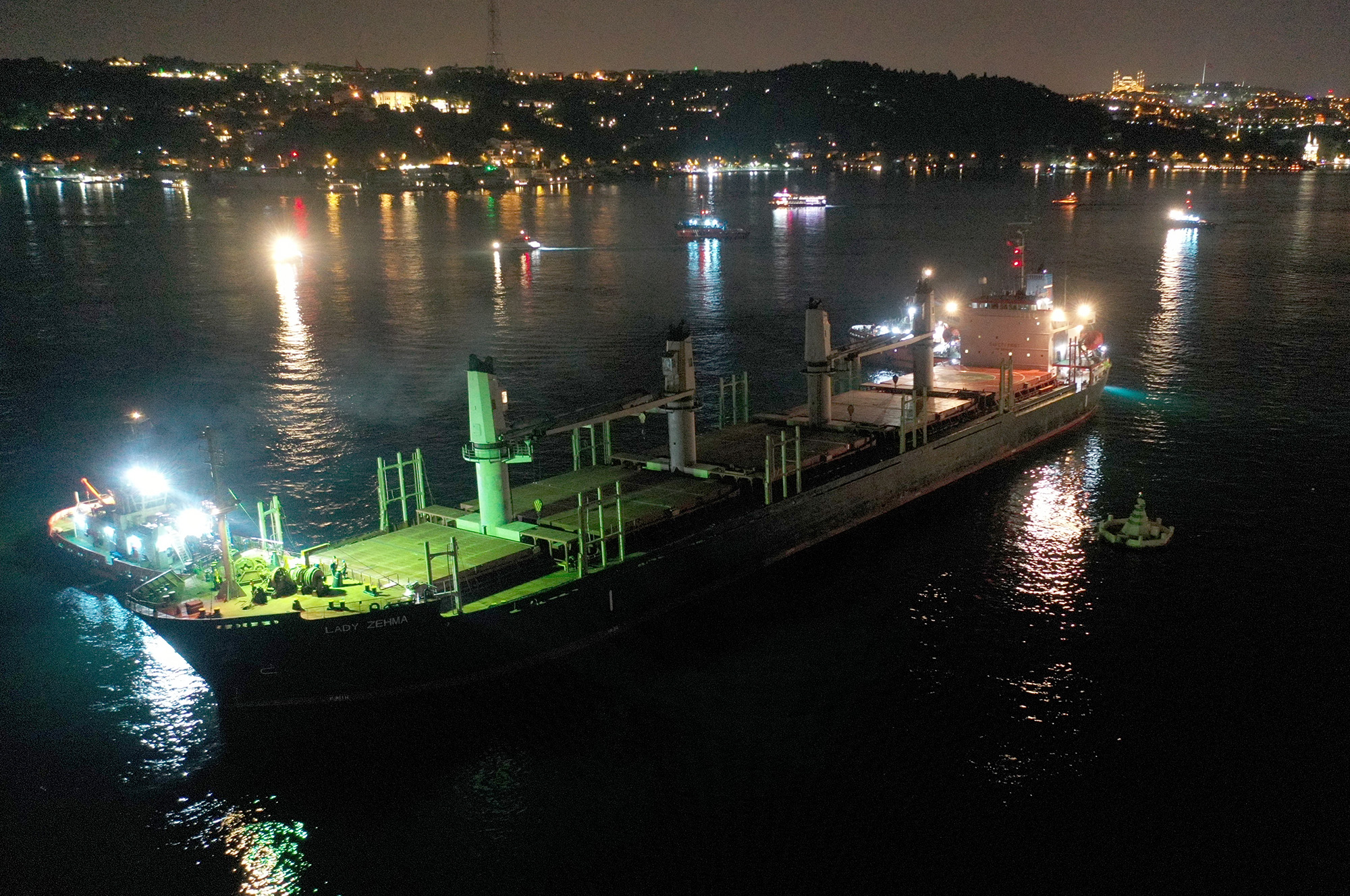 The cargo ship ran aground in the Bosporus in Istanbul, Turkey, on September 1.