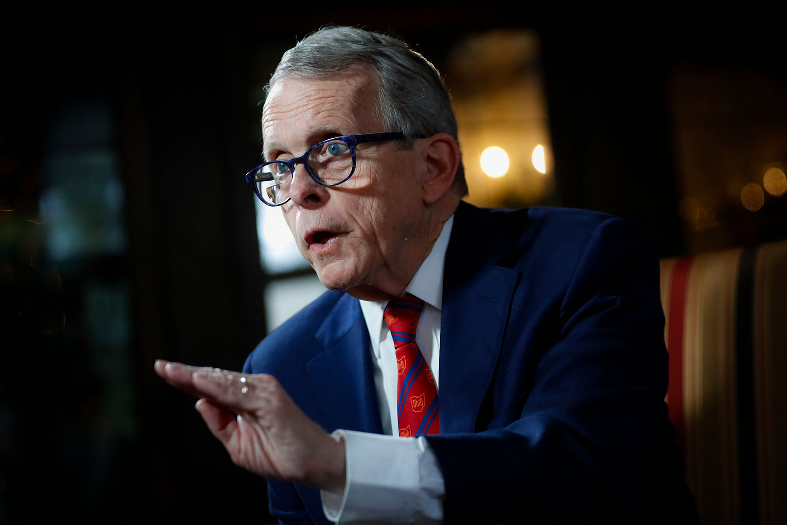 In this 2019 file photo, Ohio Gov. Mike DeWine speaks during an interview in Columbus.