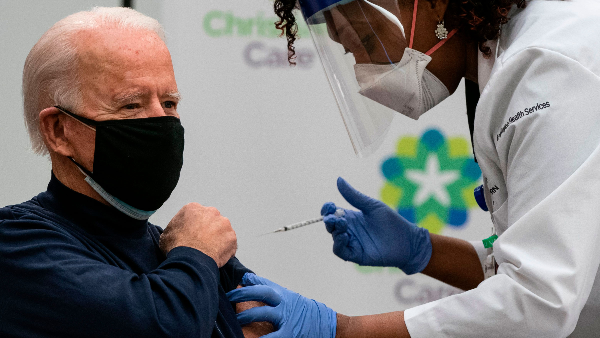 President-elect Joe Biden receives a Covid-19 vaccine in Newark, Delaware, on Monday.