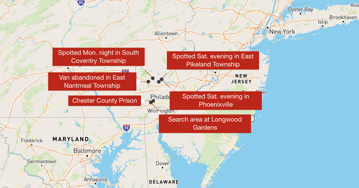 Longwood Gardens remains closed as the search continues for prison escapee,  Danilo Cavalcante, in Pocopson Township, Pa. on Sunday, Sept. 3, 2023.  Murderer Cavalcante was able to escape a prison yard in