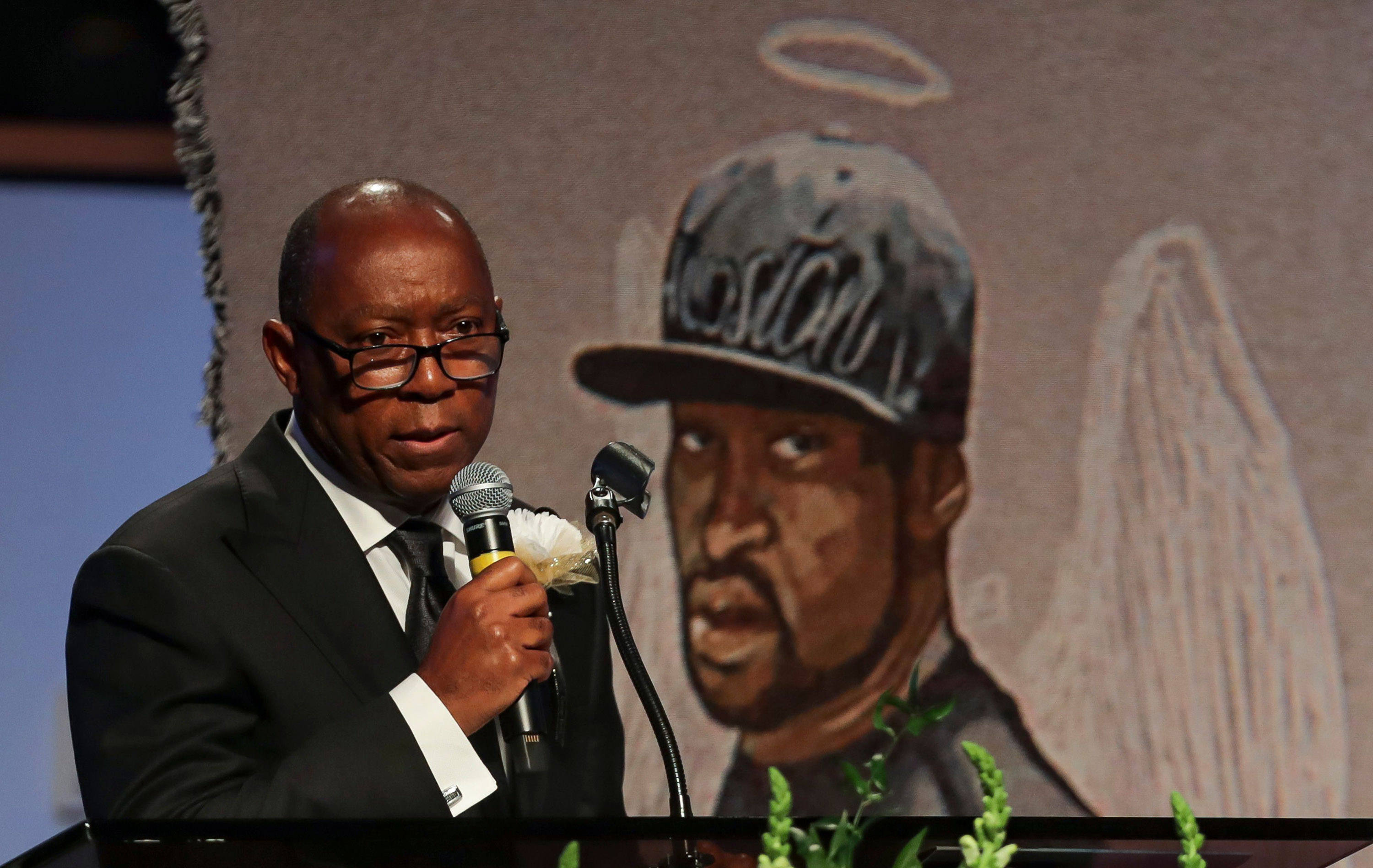 Houston Mayor Sylvester Turner speaks during the funeral for George Floyd on June 9, at The Fountain of Praise church in Houston.