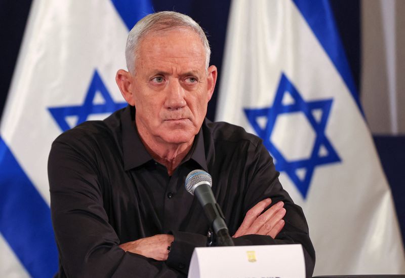 Israeli war cabinet minister Benny Gantz attends a press conference in Tel Aviv, Israel in October 2023.
