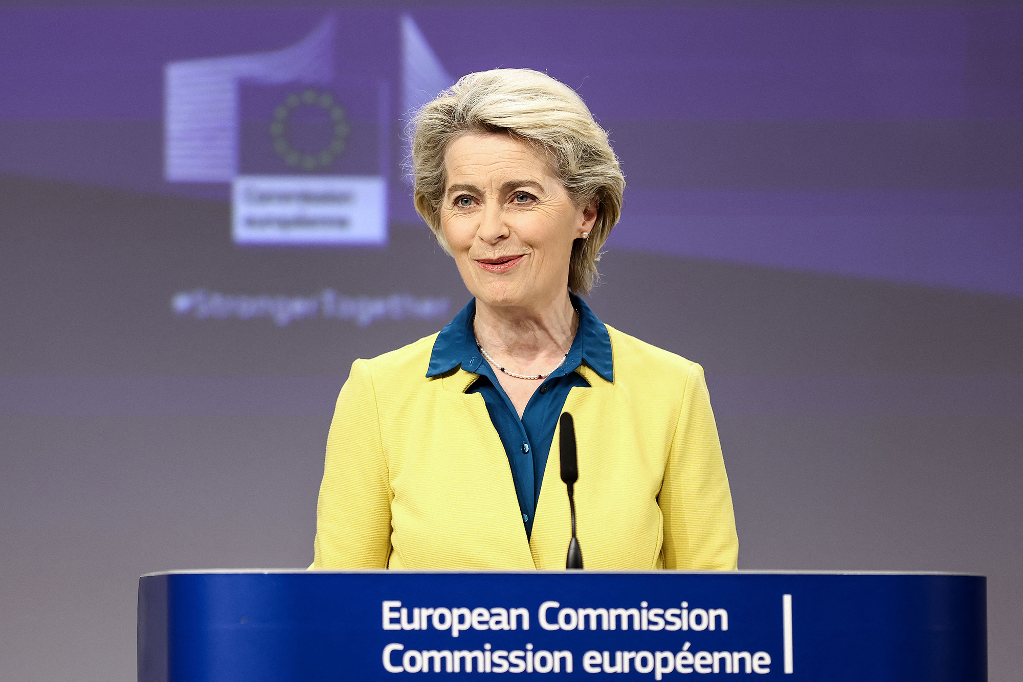 European Commission President Ursula von der Leyen holds a press conference on the EU membership applications by Ukraine, Moldova and Georgia at the European Commission headquarters in Brussels, Belgium, on June 17.