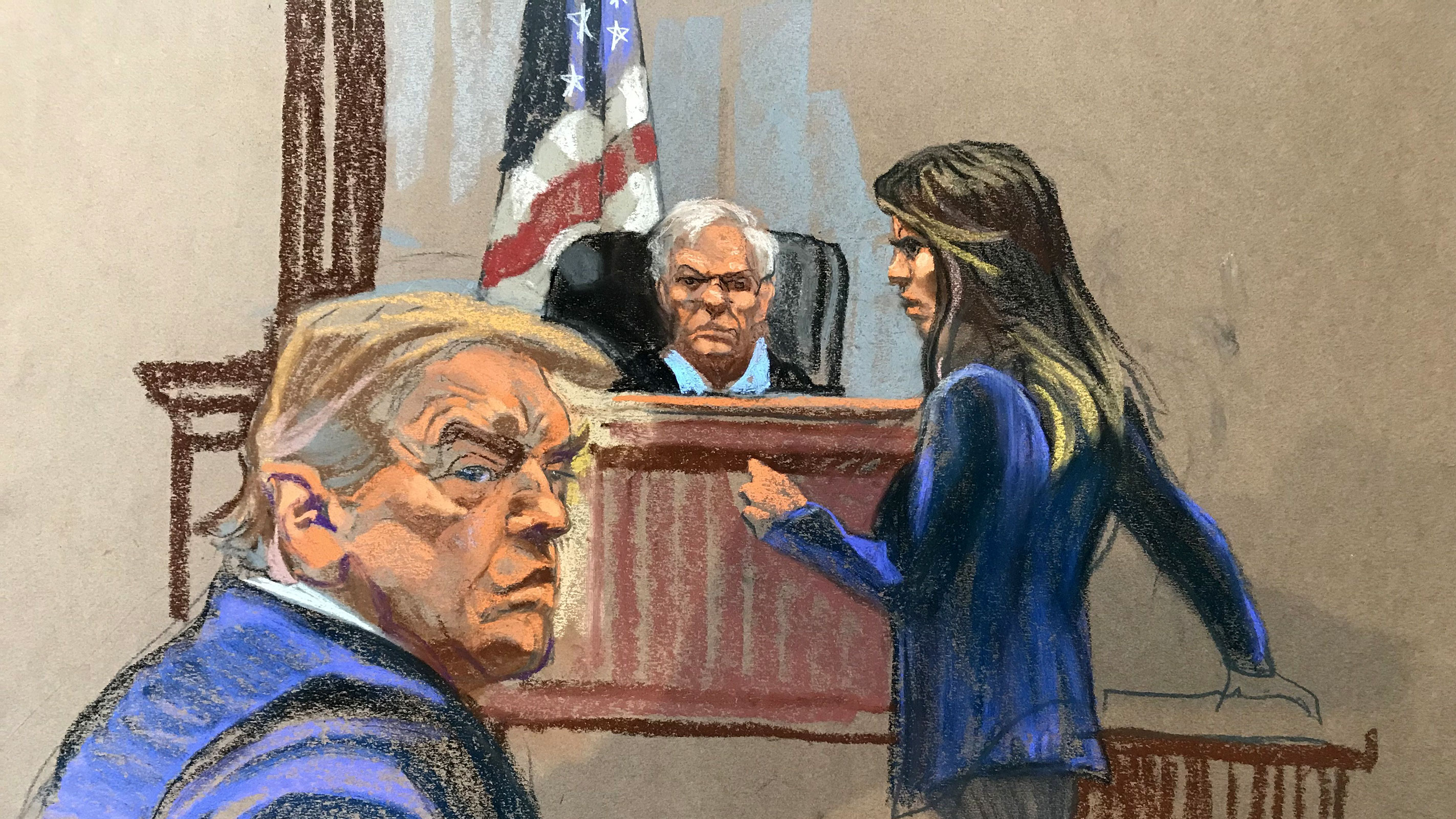 In this artist sketch, former President Donald Trump is seen in court in New York on Monday, October 2. 