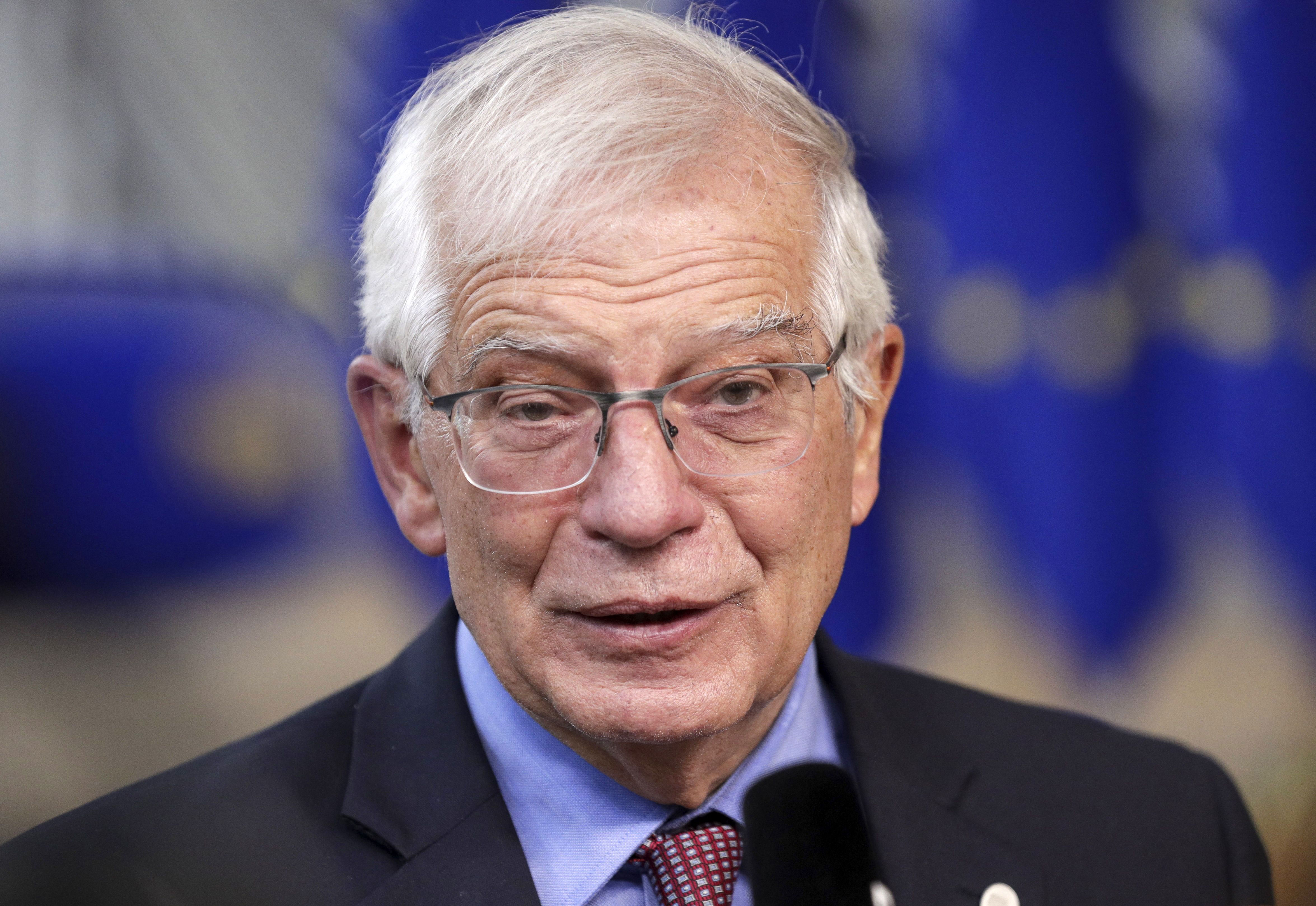 Josep Borrell, the European Union’s foreign policy chief, speaks to the media at a summit in Brussels, Belgium, on October 21.