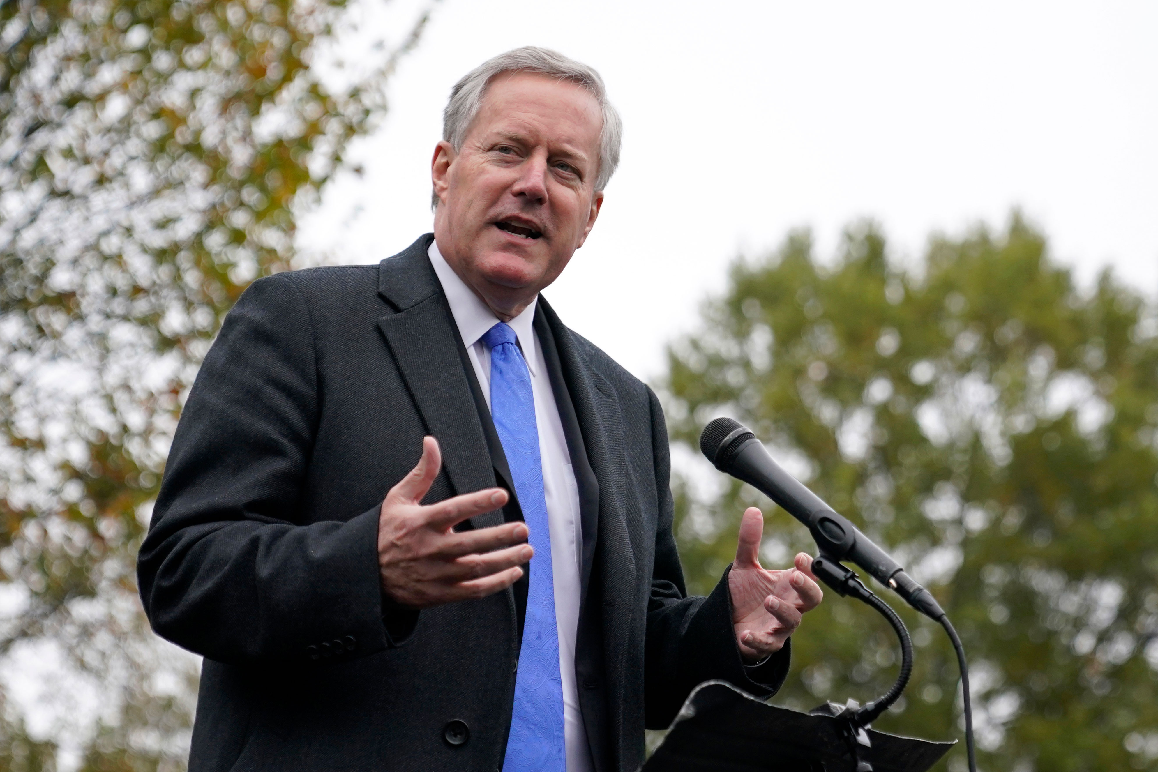 White House chief of staff Mark Meadows speaks with reporters on October 26 outside the White House.