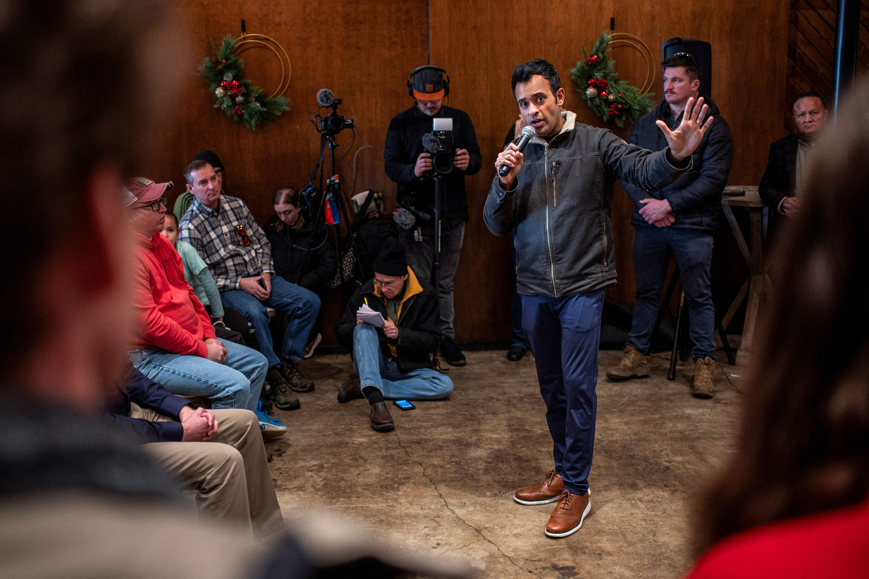 GOP presidential candidate Vivek Ramaswamy speaks during a campaign event in Ames, Iowa, on January 14. 