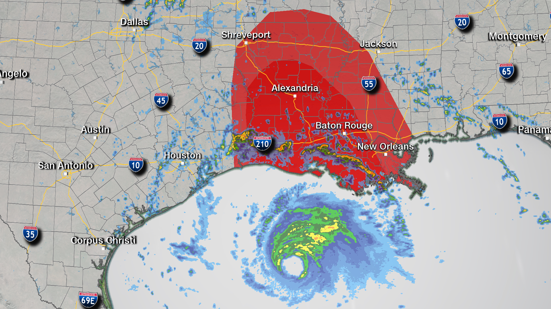 Tornadoes are possible within the area shaded in red. 