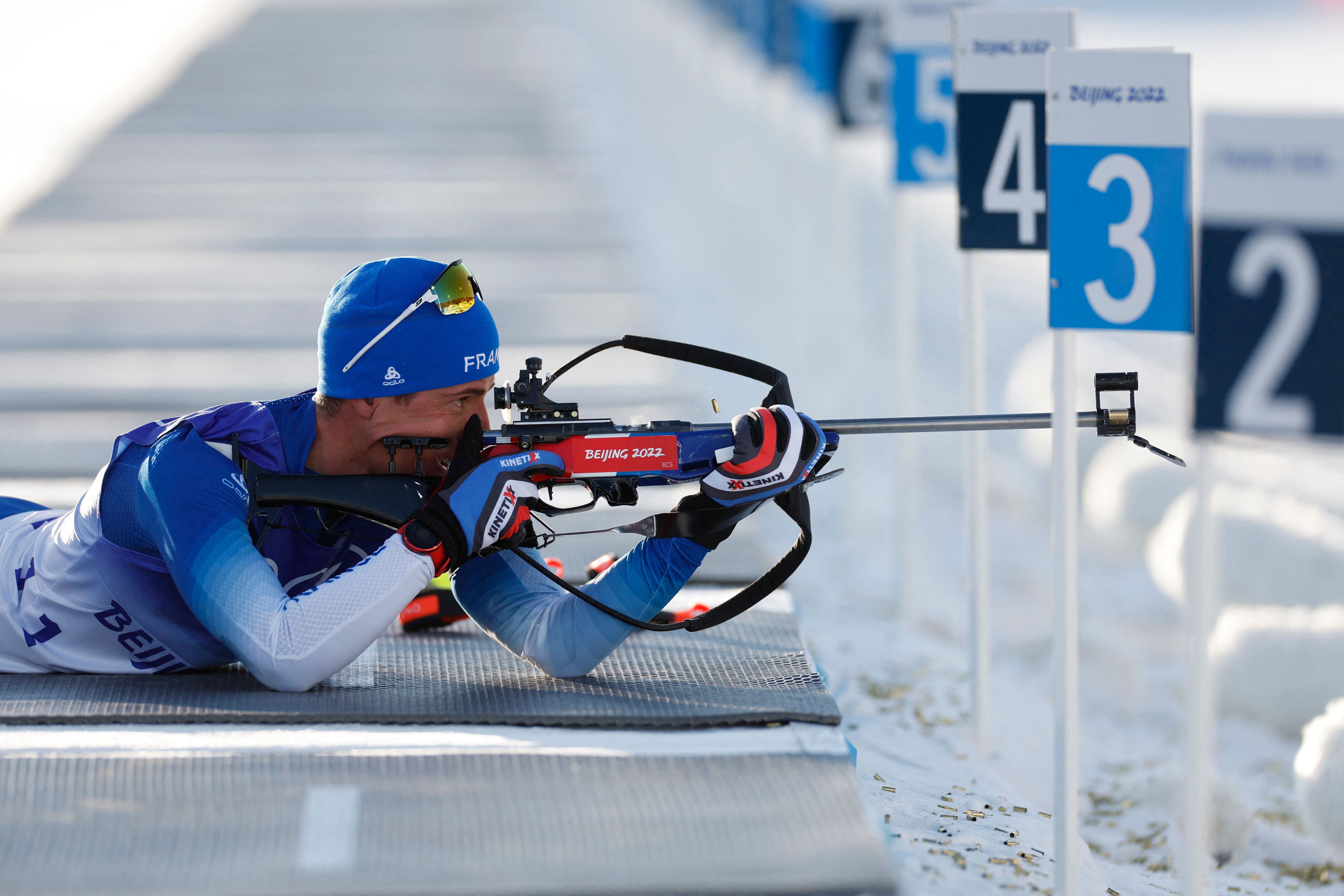 France's Quentin Fillon Maillet competes in the biathlon men's 20km individual event on February 8.