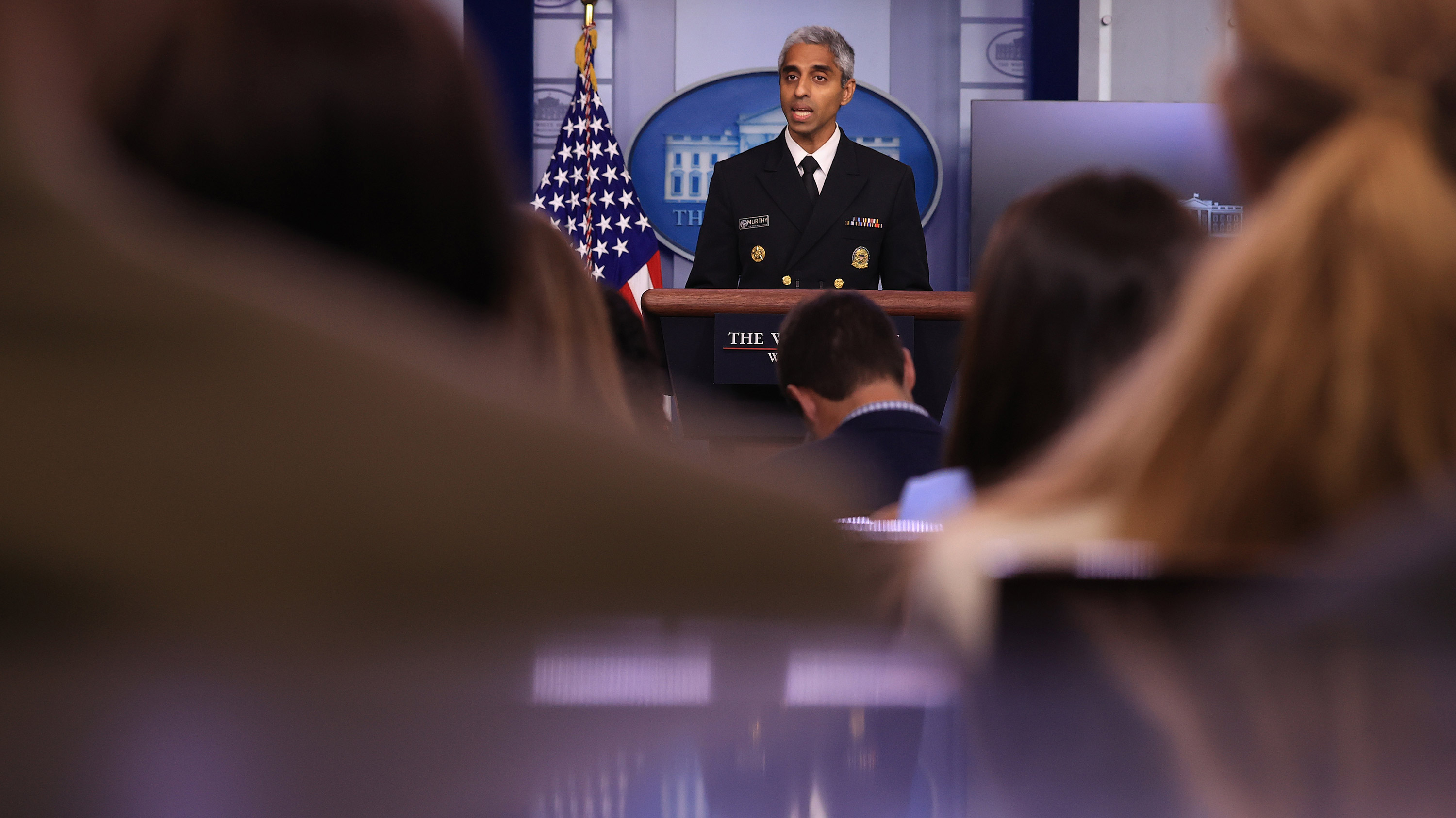 US Surgeon General Vivek Murthy speaks during the daily news conference in the Brady Press Briefing Room at the White House on July 15 in Washington, DC. 