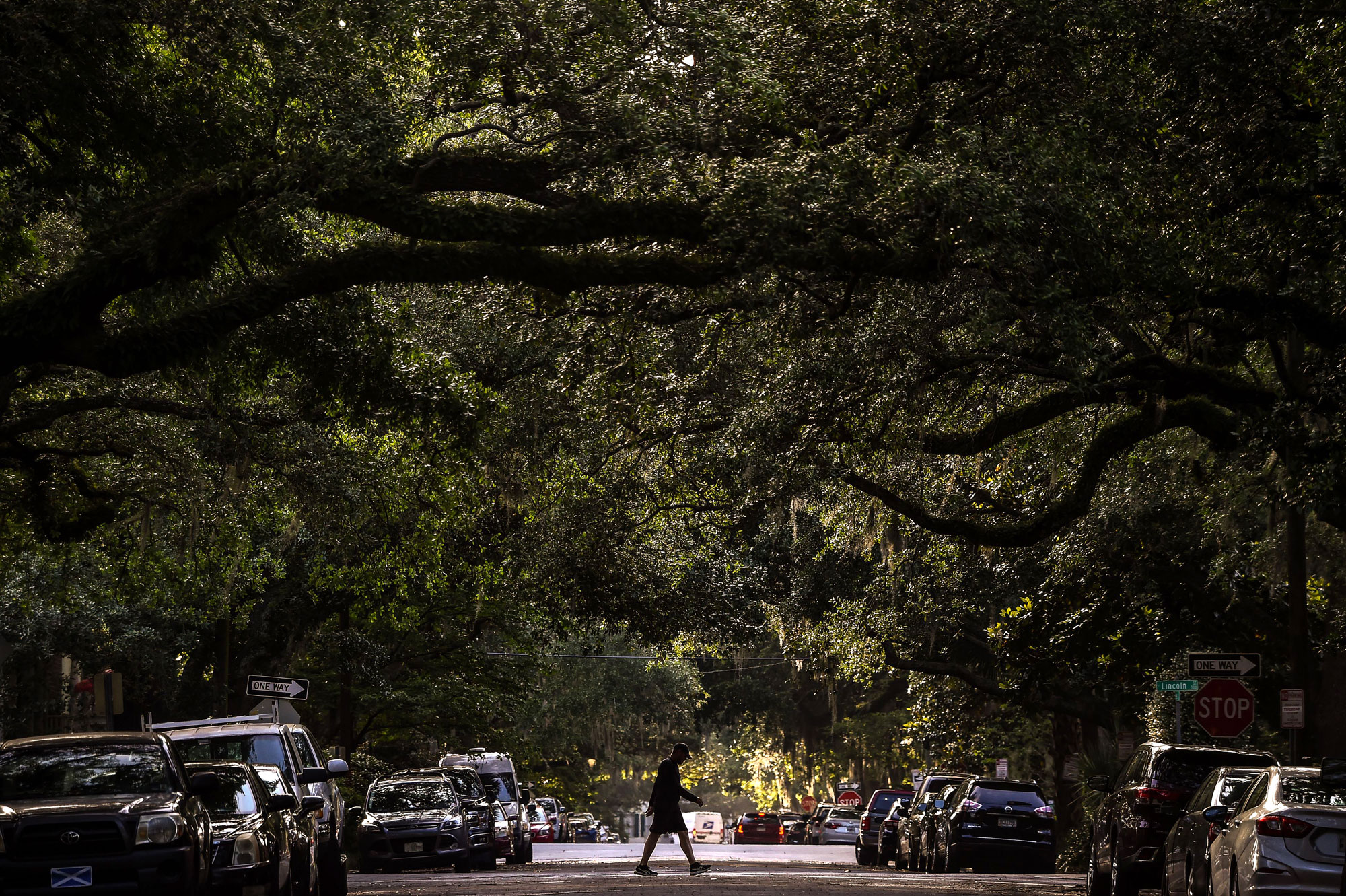 A man walks in the Historic District in Savannah, Georgia, on April 25.