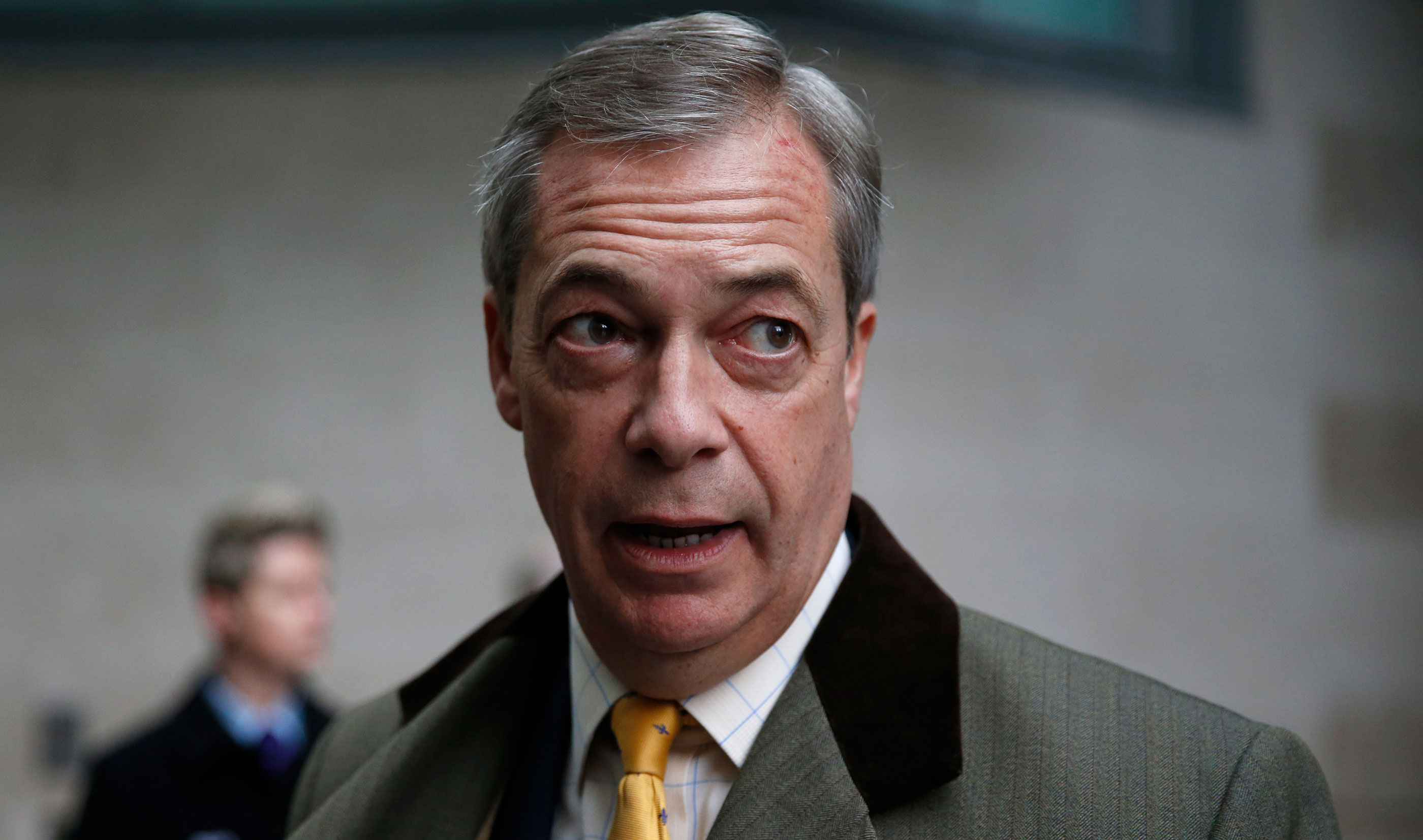 Brexit Party leader Nigel Farage arrives to a television appearance on February 2 in London, England. 