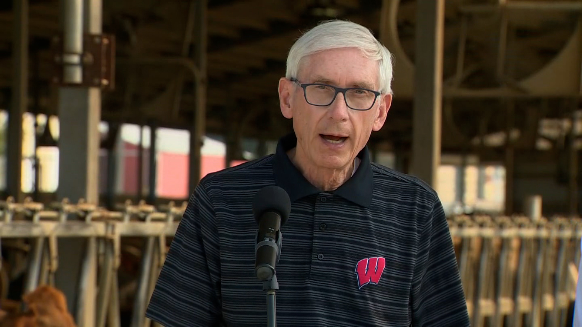 Wisconsin Gov. Tony Evers speaks during a press conference in Columbus, Wisconsin, on August 18.