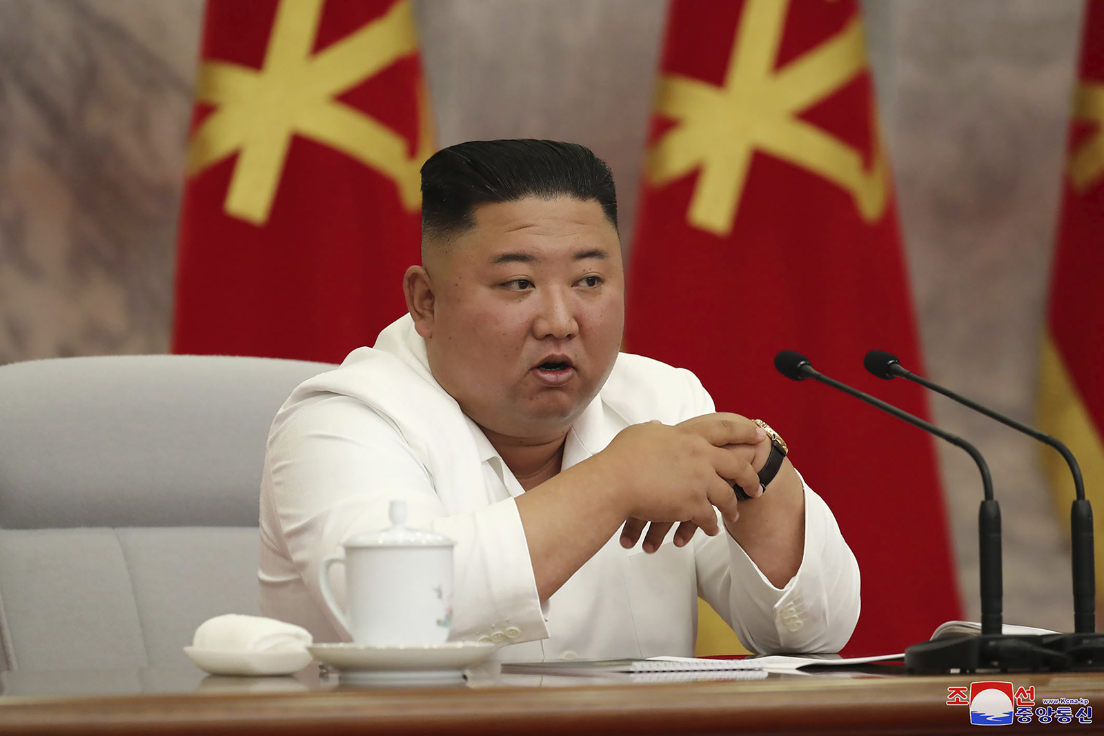 North Korean leader Kim Jong Un attends a meeting of the Central Committee of the Workers' Party of Korea in Pyongyang, on Thursday, June 2. 