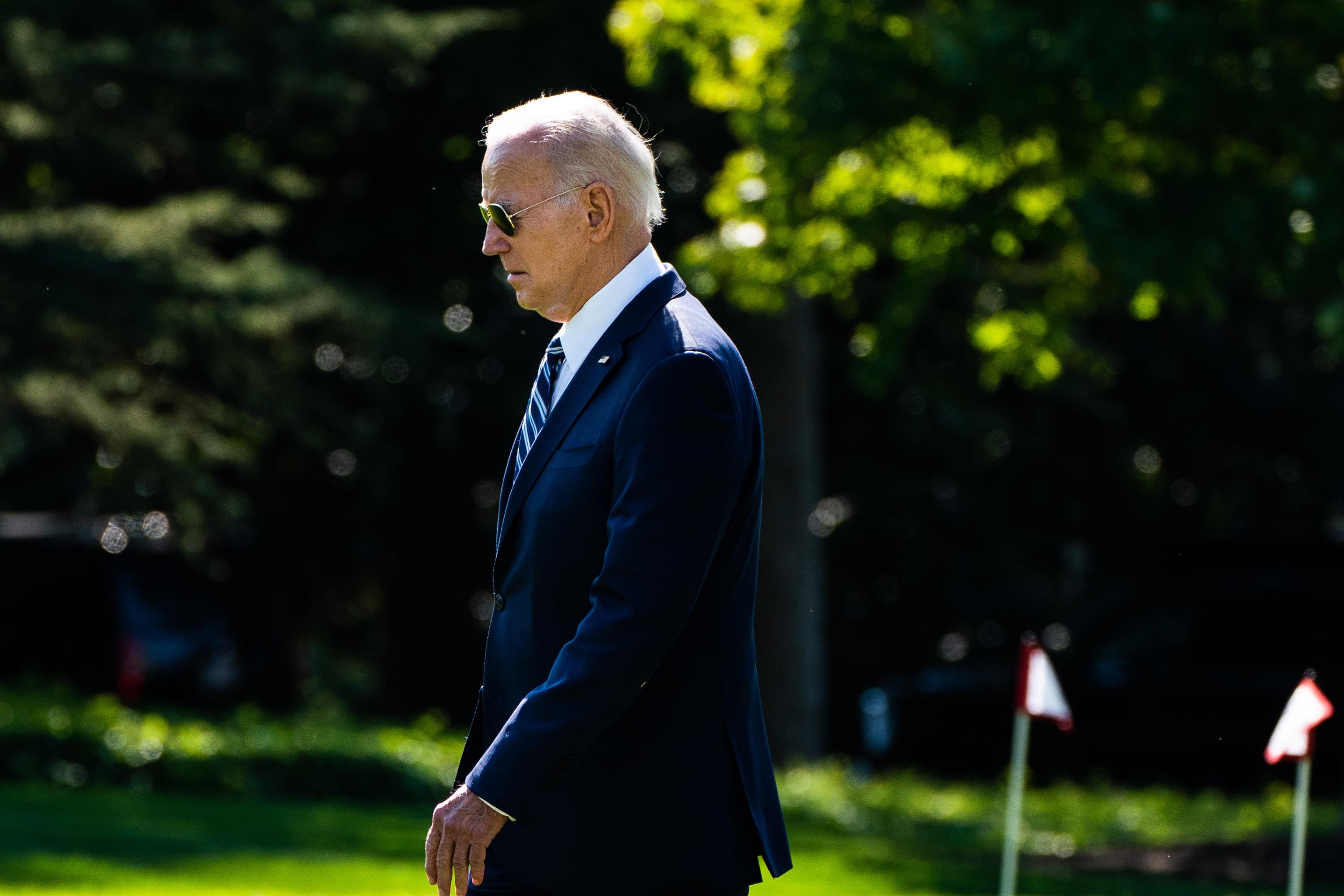 President Joe Biden is seen on the South Lawn of The White House on October 13. 