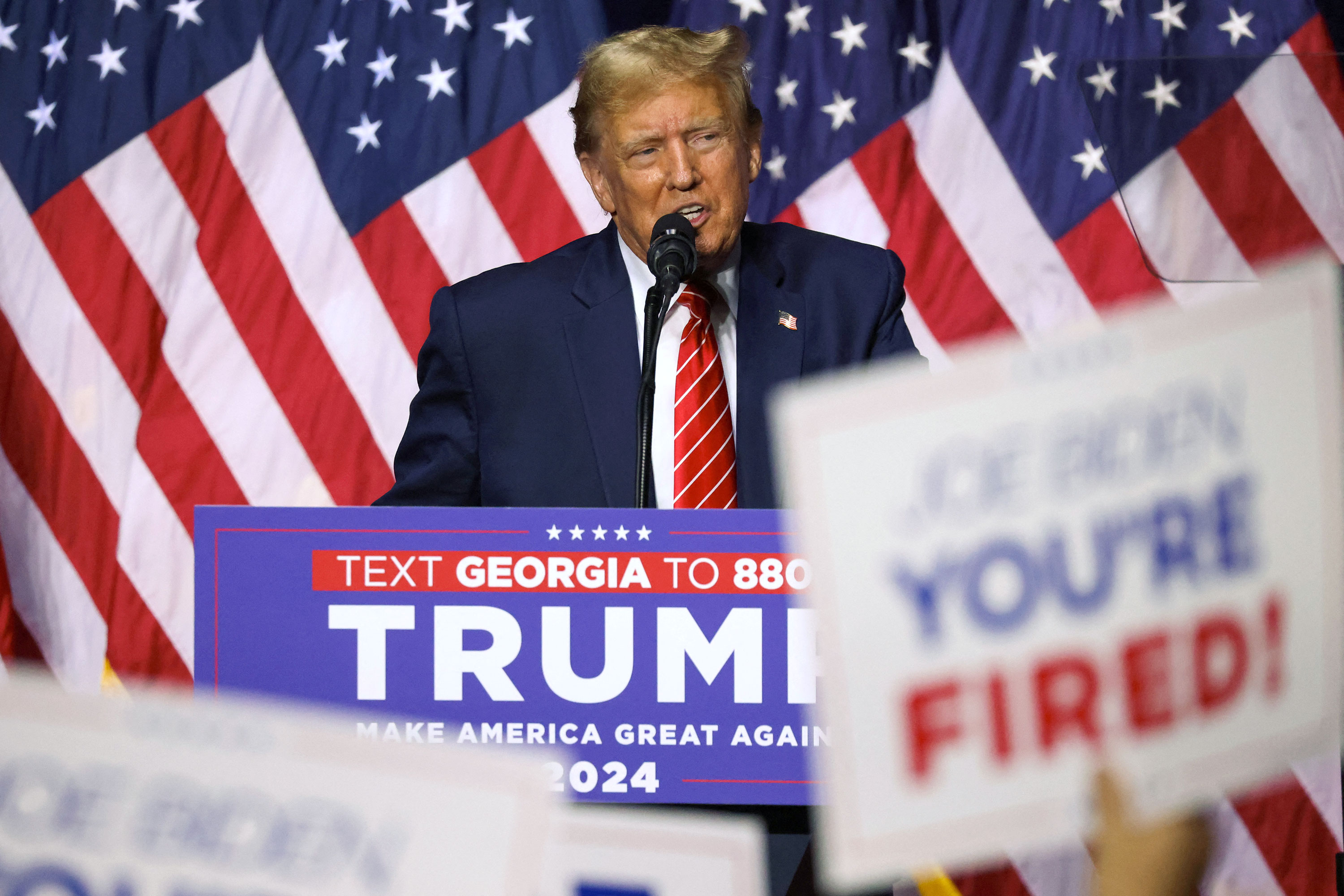 Former President Donald Trump speaks at a campaign rally in Rome, Georgia, on March 9. 