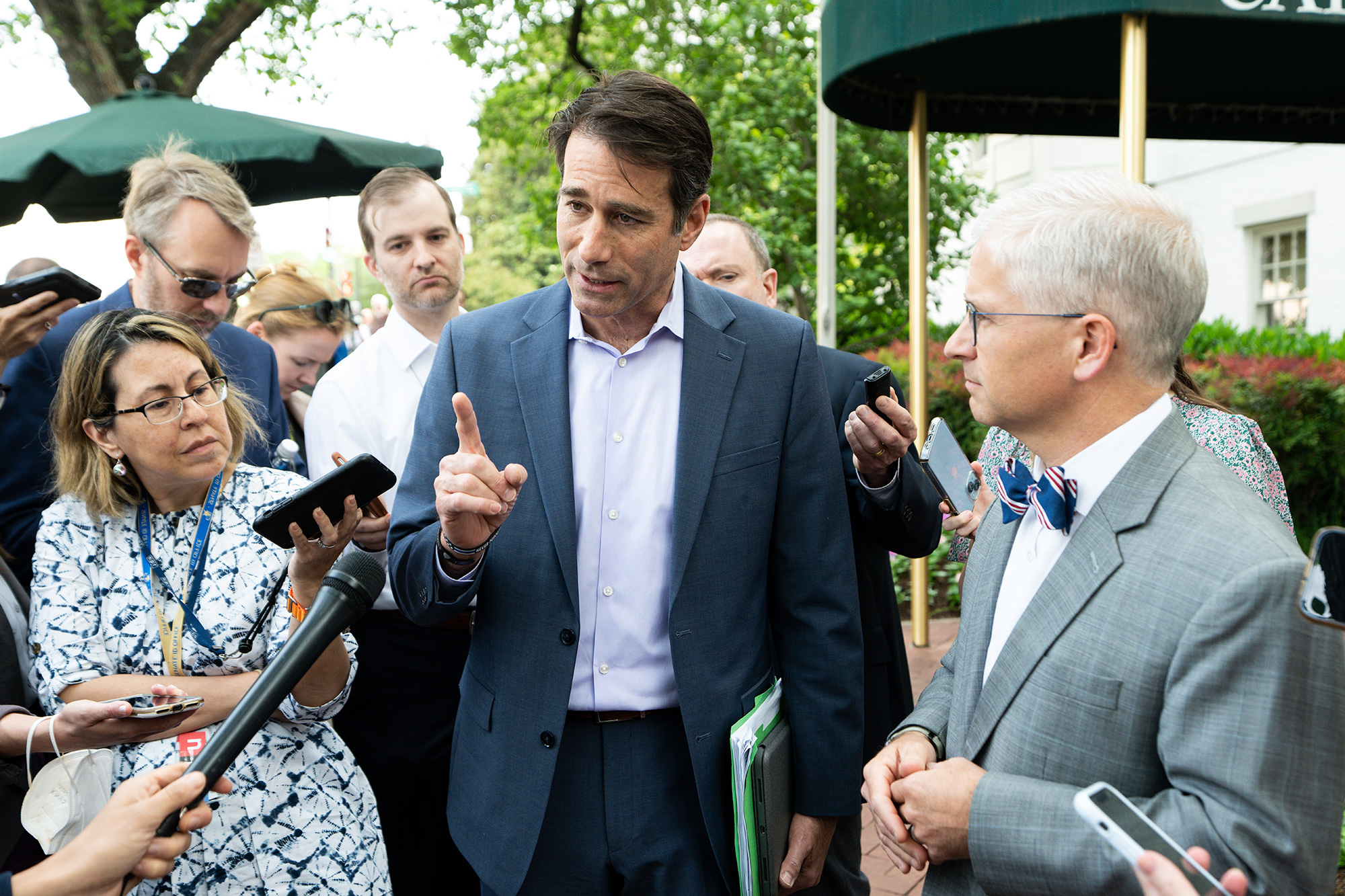 Rep. Garret Graves, center, speaks to reporters about debit ceiling negotiations in Washington DC, on May 23.