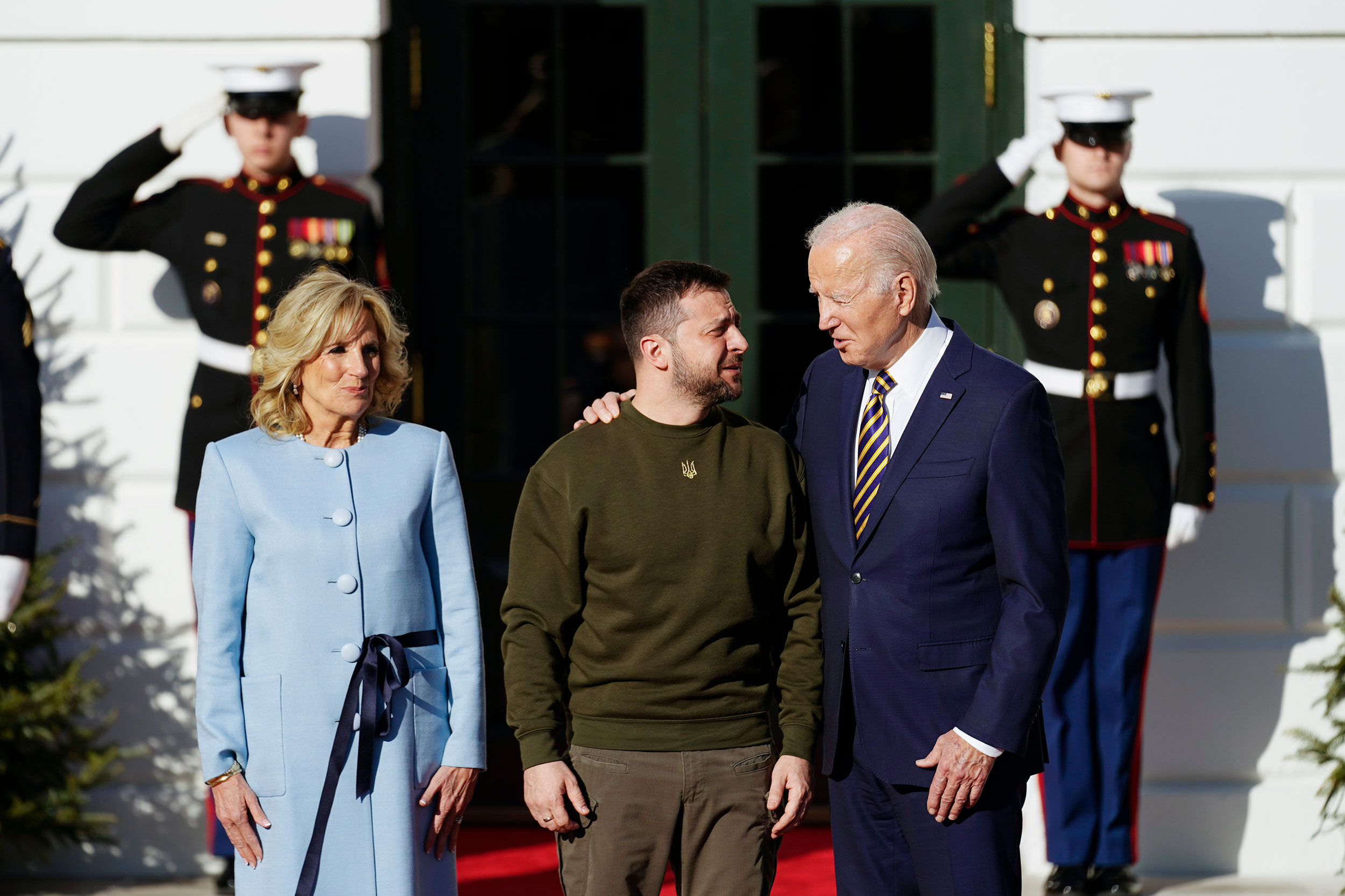 President Joe Biden and first lady Jill Biden greet Ukrainian President Zelensy at the White House on Wednesday.
