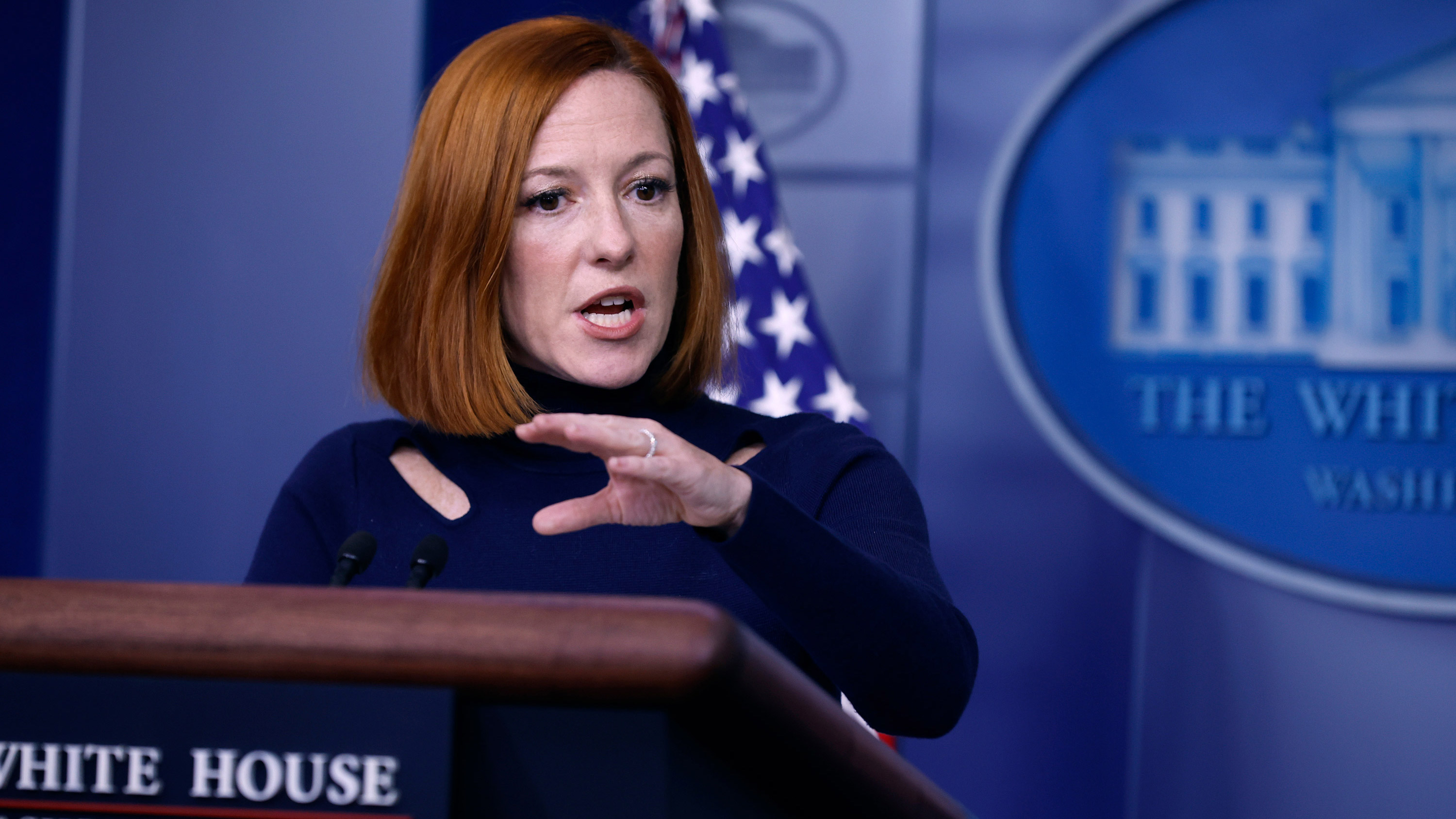 White House Press Secretary Jen Psaki speaks to reporters in the Brady Press Briefing Room at the White House on December 10, in Washington, DC. 