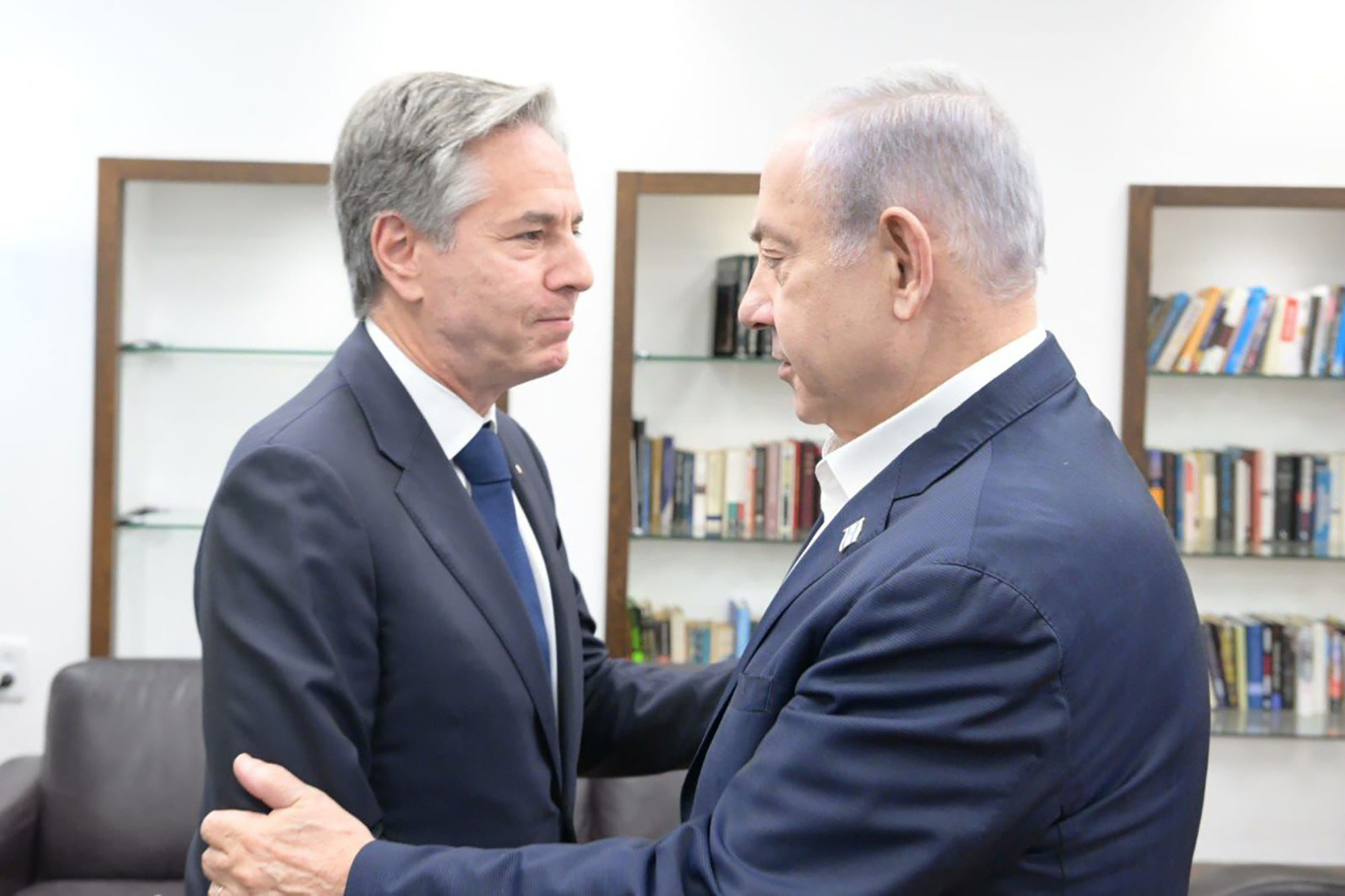 U.S. Secretary of State Antony Blinken, left, meets with Israeli Prime Minister Benjamin Netenyahu in Tel Aviv, Israel on November 3.