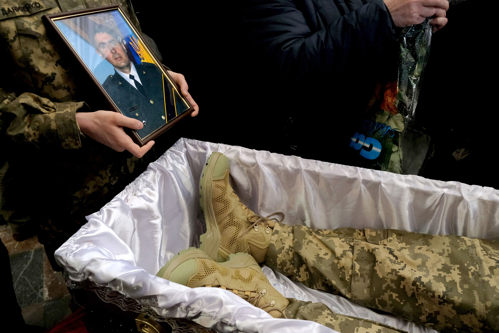 Senior Soldier Andrii Stefanyshyn, 39, Senior Lieutenant Taras Didukh, 25, and Sergeant Dmytro Kabakov, 58, were laid to rest in a service at the Saints Peter and Paul Garrysin Church in Lviv, Ukraine, on Friday, March 11.