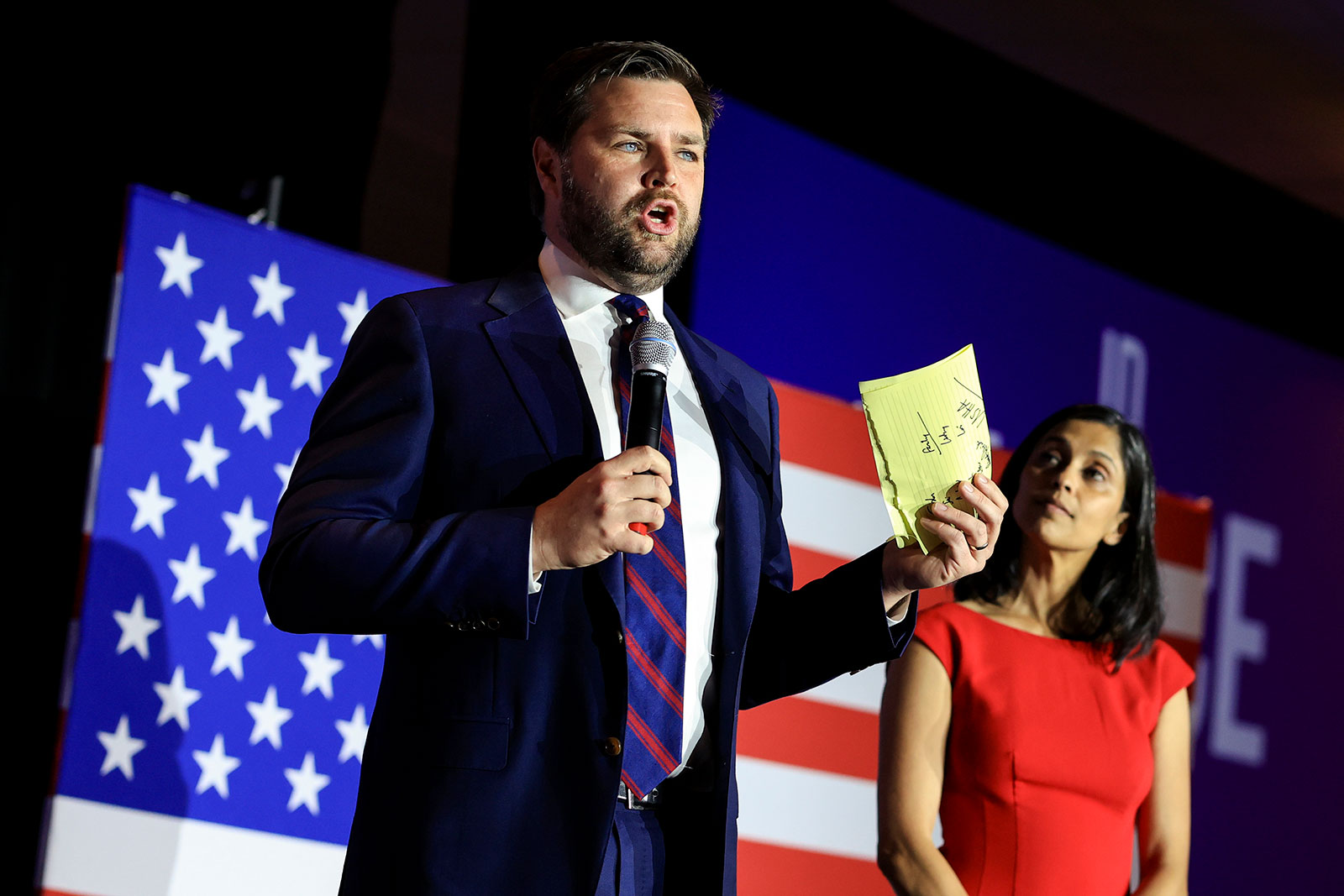 Republican Senate candidate J.D. Vance speaks to his supporters during an election night watch party on Tuesday, May 3, in Cincinnati, Ohio. 