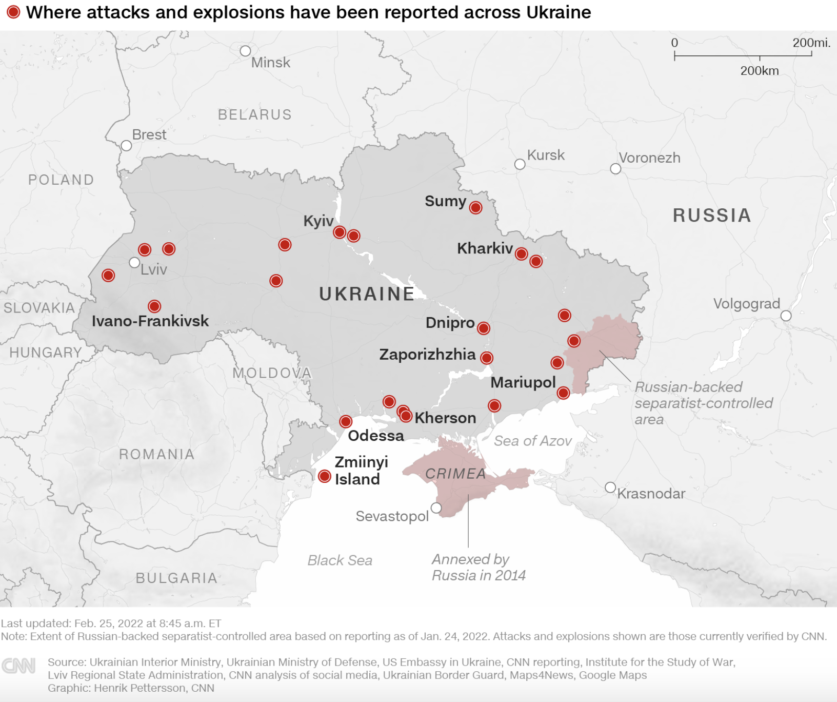 Here are the Ukrainian locations impacted by the Russian military assault