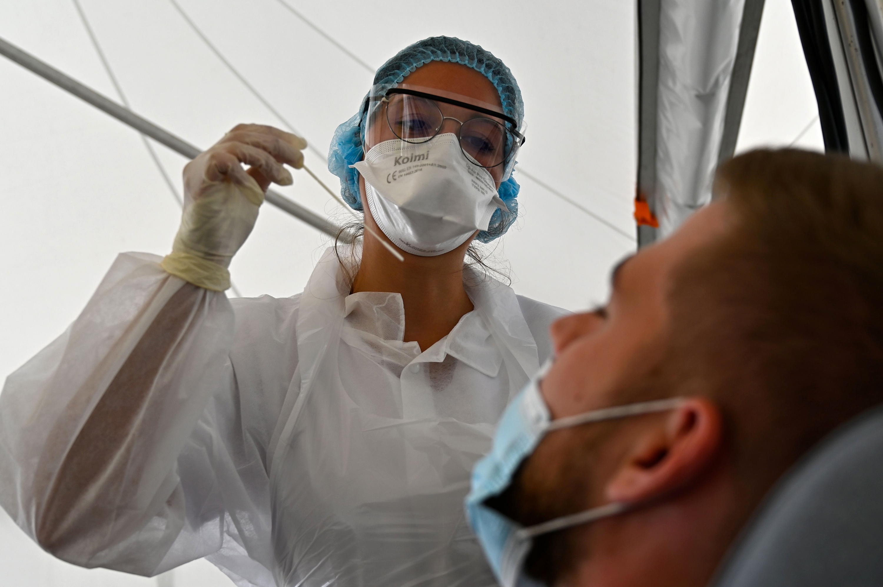 A health official conducts a Covid-19 test in Rennes, France, on September 7.
