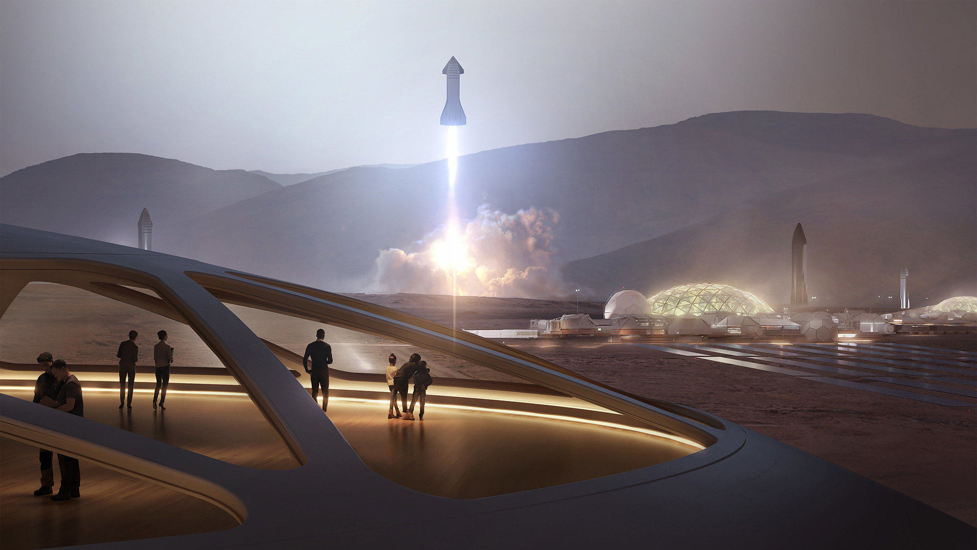An artist's rendering of Starship on Mars.